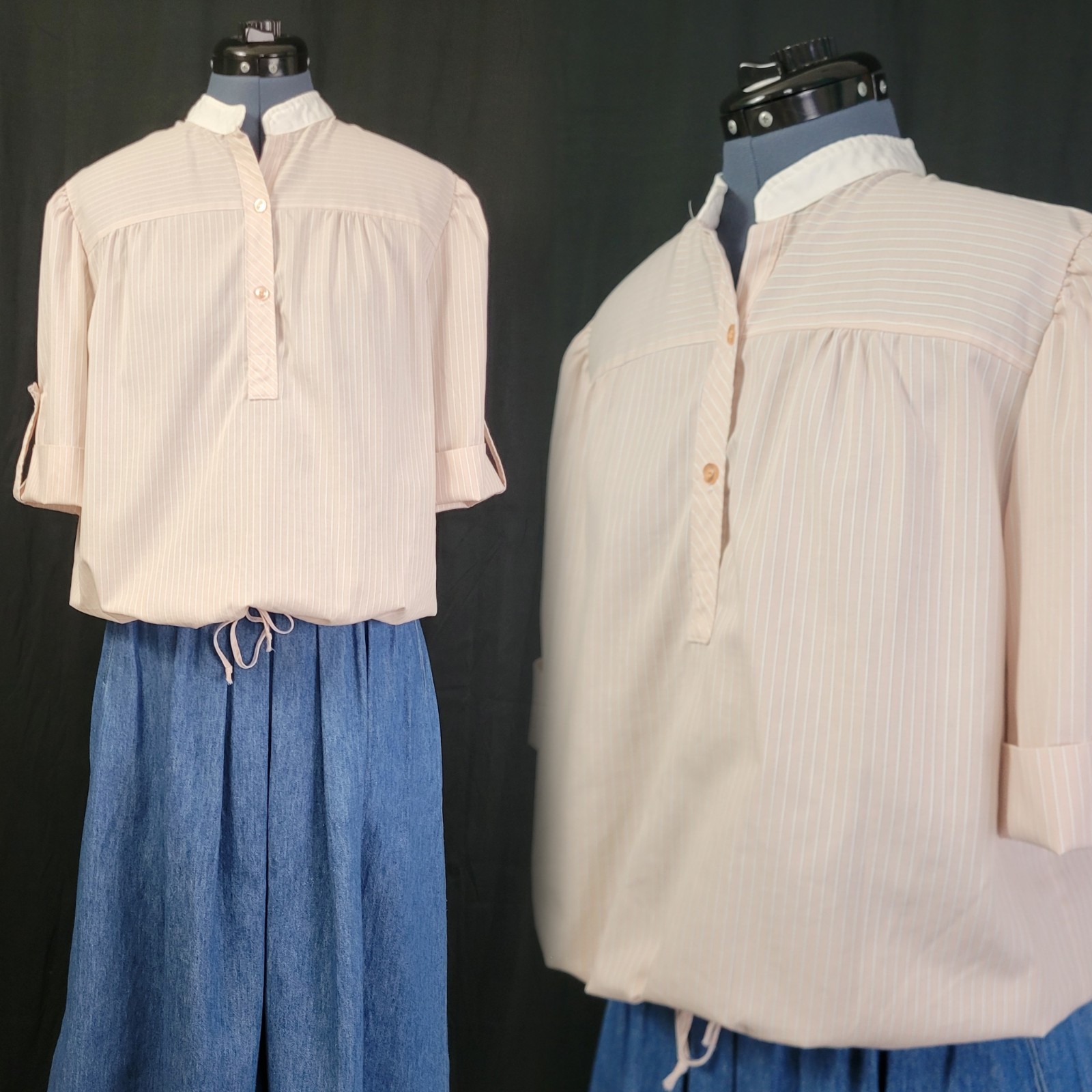 Vintage Miss Fashionality Pink & White Striped Top w White Collar Size 17/18