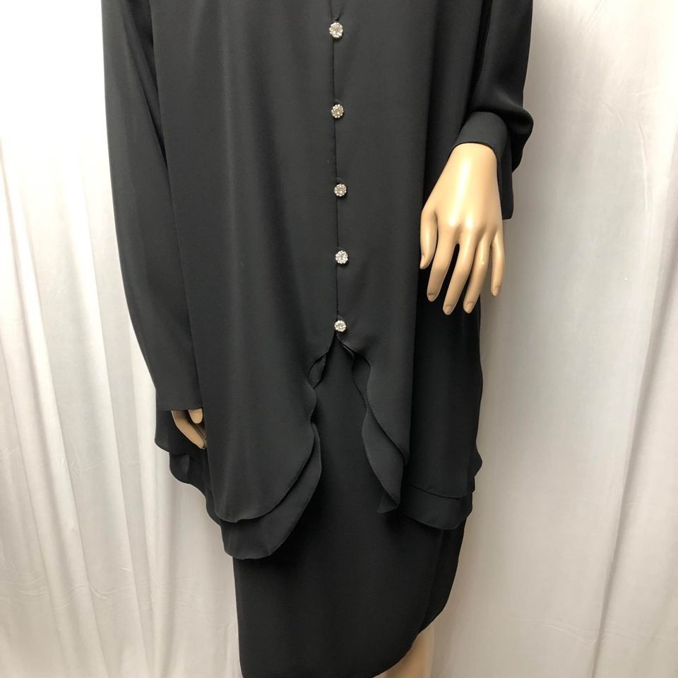 David Rose Two Piece Skirt Dress Vintage Womens Sz 18W Black Beaded Classic USA