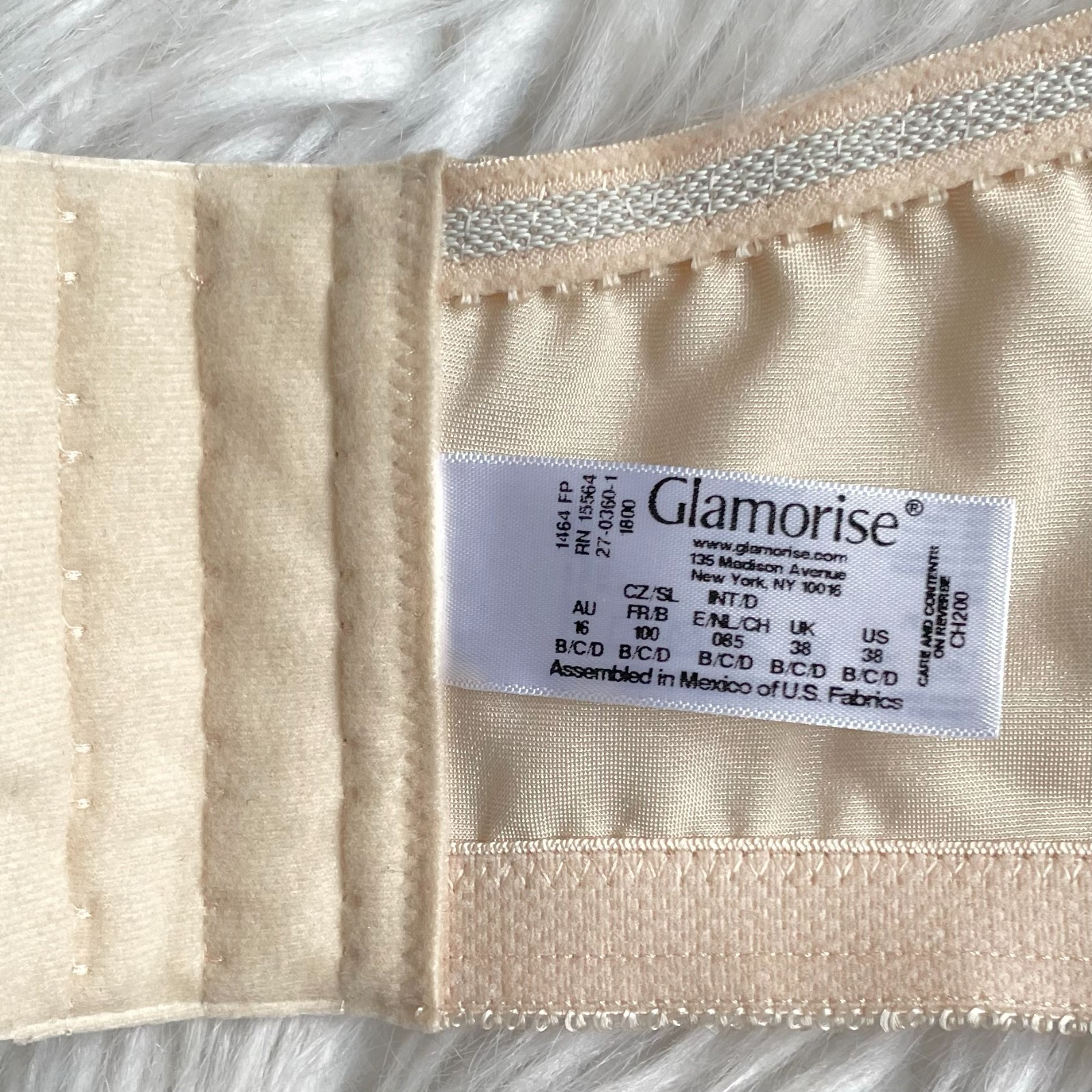 vintage Glamorise nude pink satin and lace strapless bra size us 38