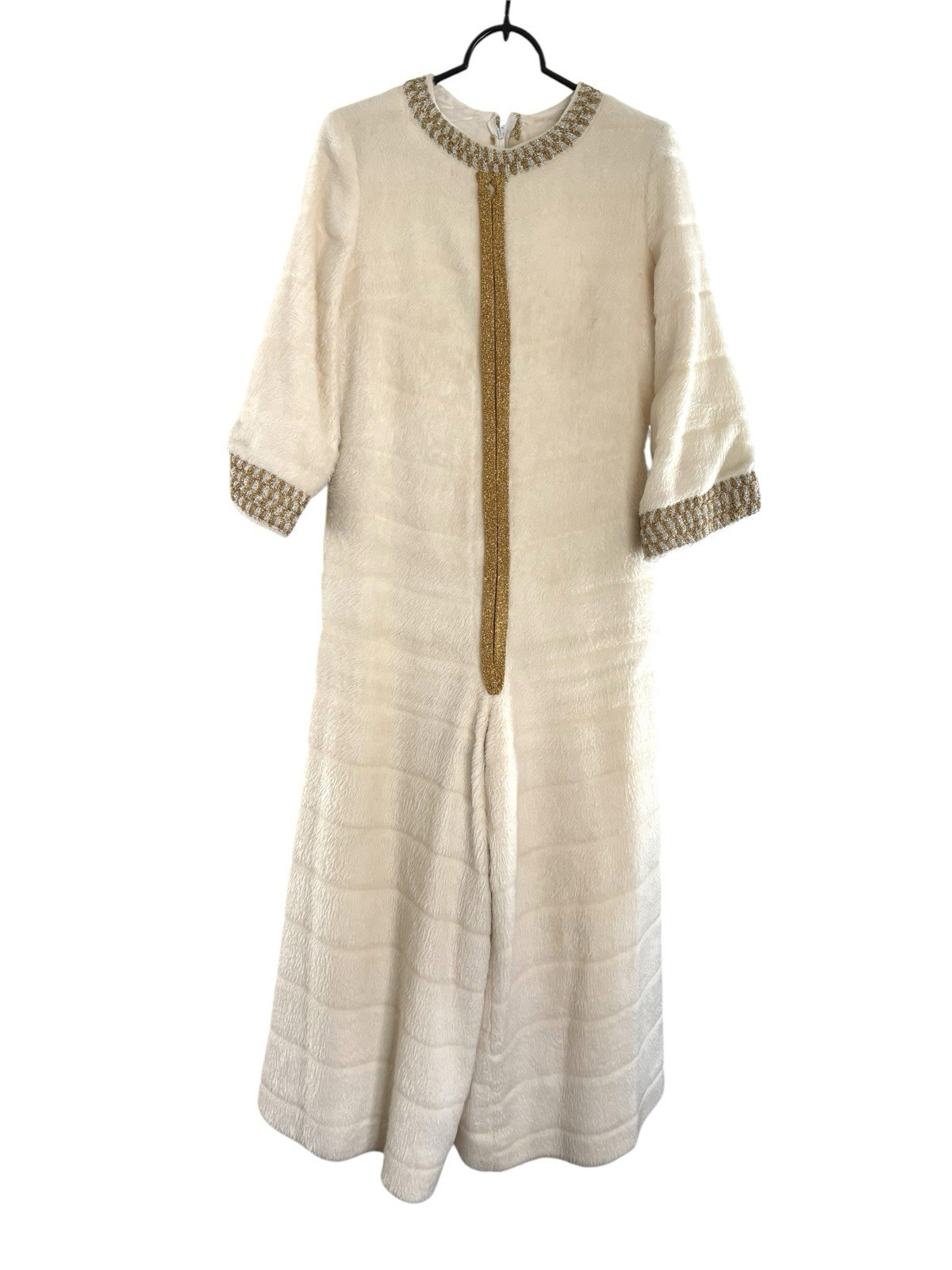 1960s vintage white faux fur and gold/ silver jumpsuit MOD GO-GO/ New Years Eve