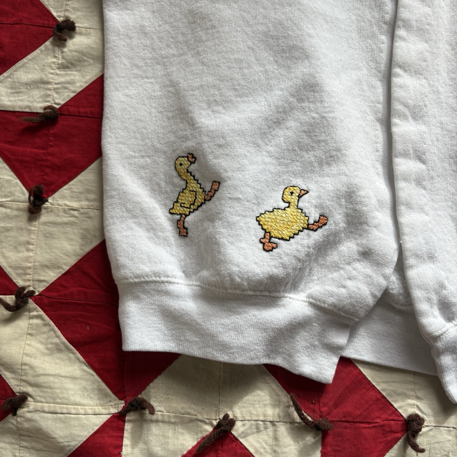 Vintage Y2K Cross Stitch Open Front Sweatshirt Women’s Cute White Grandma Style