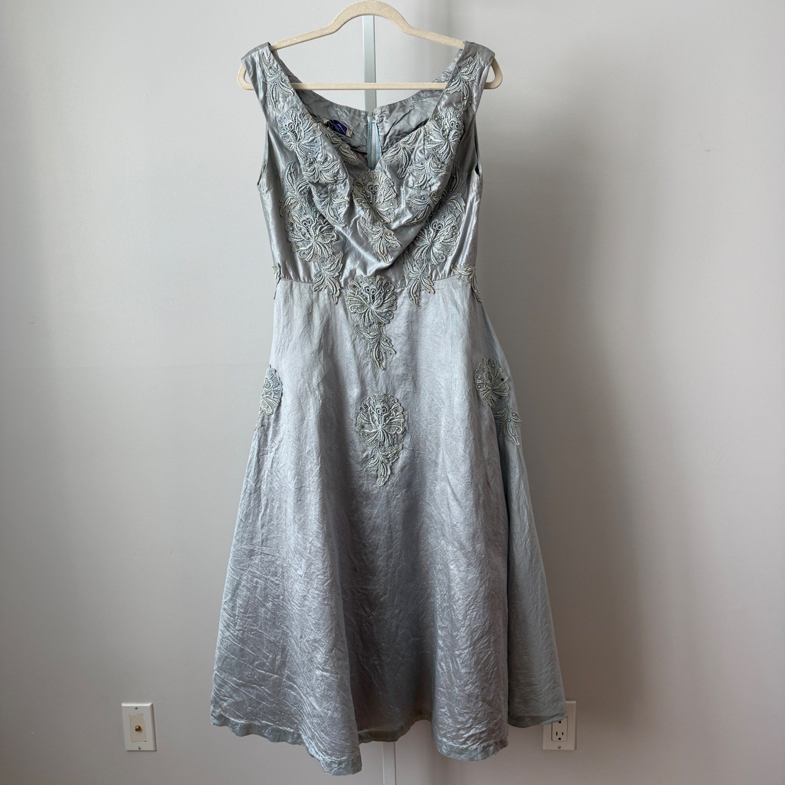 50s VTG Smart Miss Vintage Blue Dress Embroidered Mid Century Coquette Soft girl