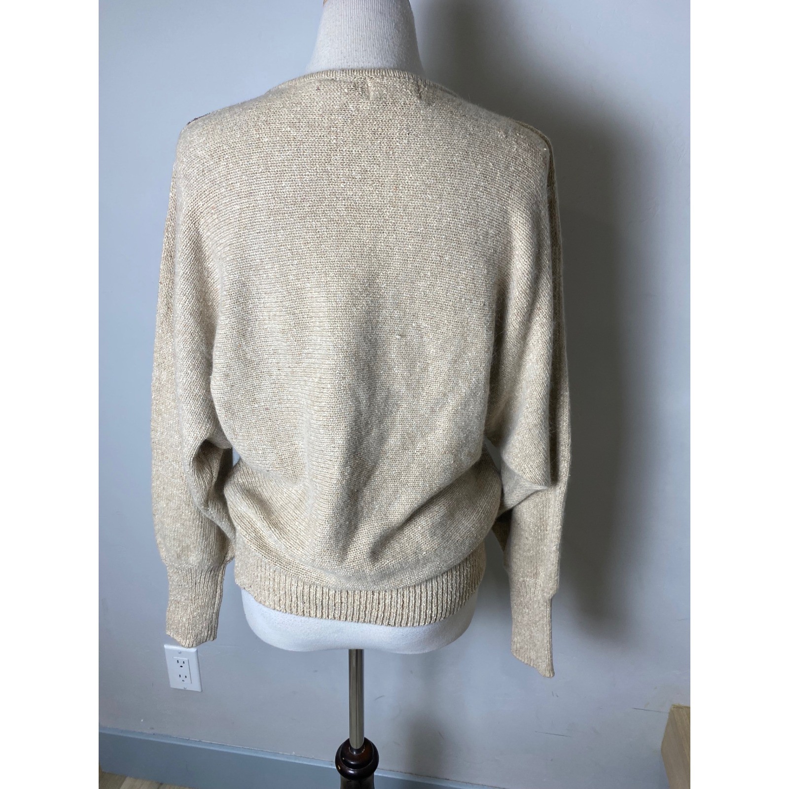 Cedars Vintage Silk Blend Beaded Sequin Sweater Tan Gold Embellished Womens L