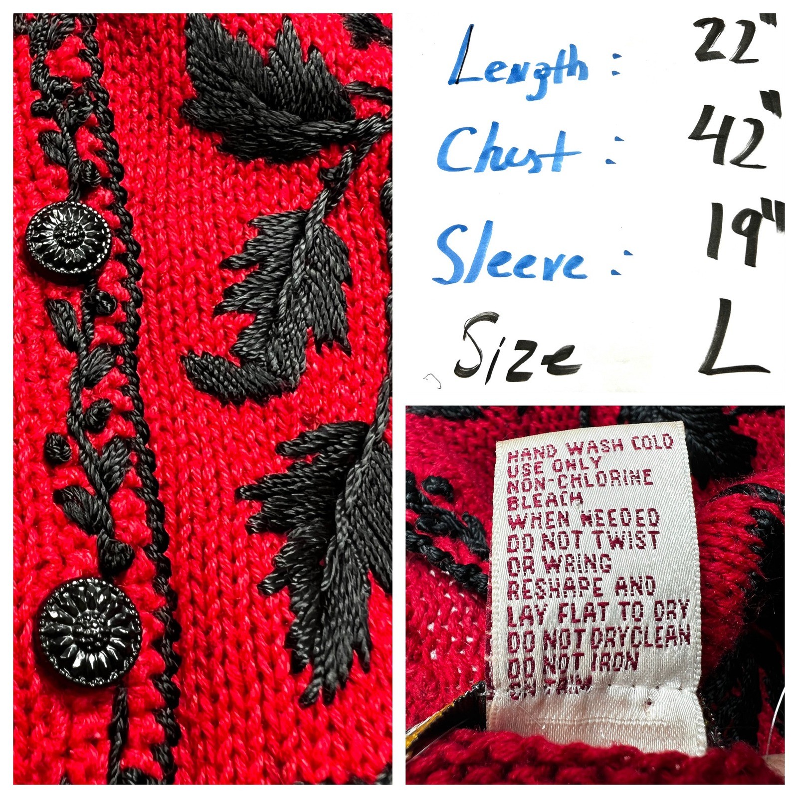 VTG 90s Heirloom Collectibles Cardigan Red Beaded Embroidered Grammacore Large