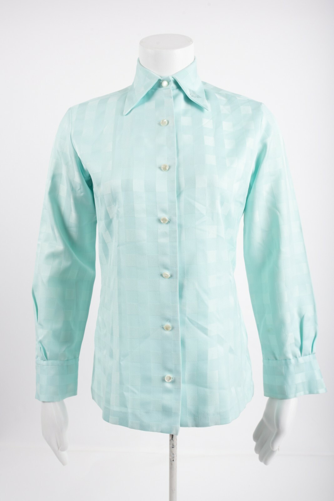 Vintage Womans Lanvin Paris New York Blouse Button Shirt Small Size 8 Mint Green