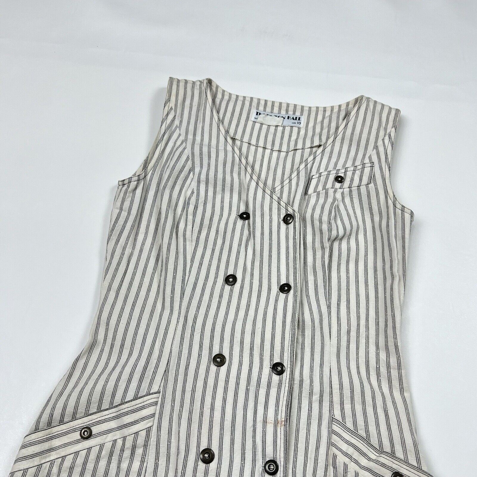 THORNTON HALL Dress VTG 70s New Zealand Button Down Sleeveless Stripe Rare Sz 10