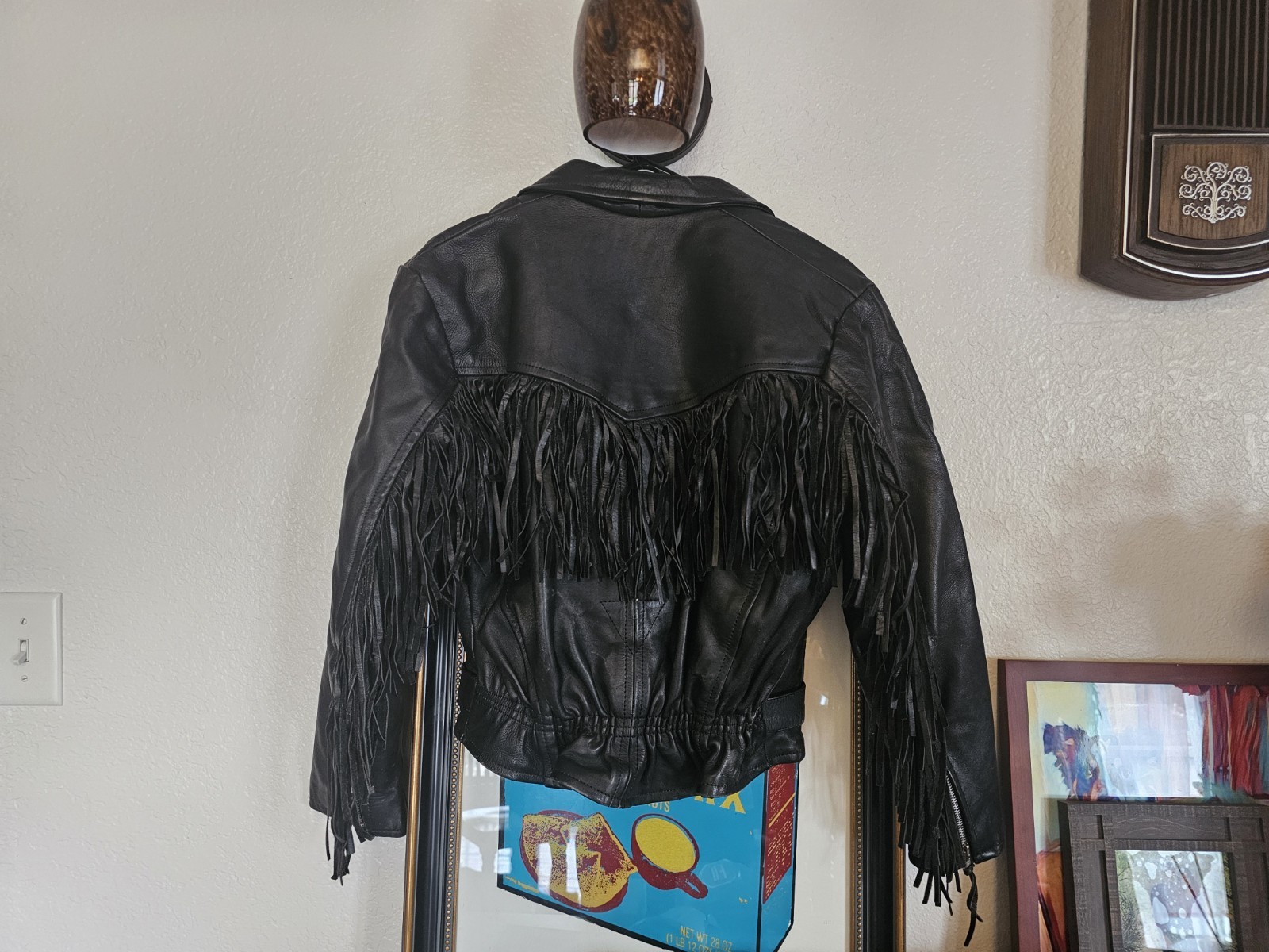 Vintage Black Soft Leather Jacket With Fringe. No Size Label, Men’s Medium.