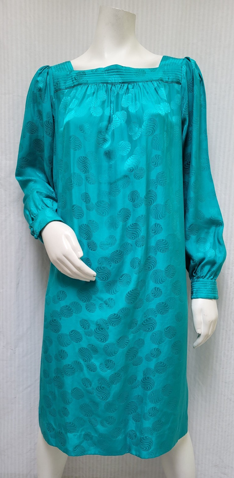 Vintage 1980’s MURRAY MEISNER 100% Silk Turquoise Shift Dress – Size L/XL