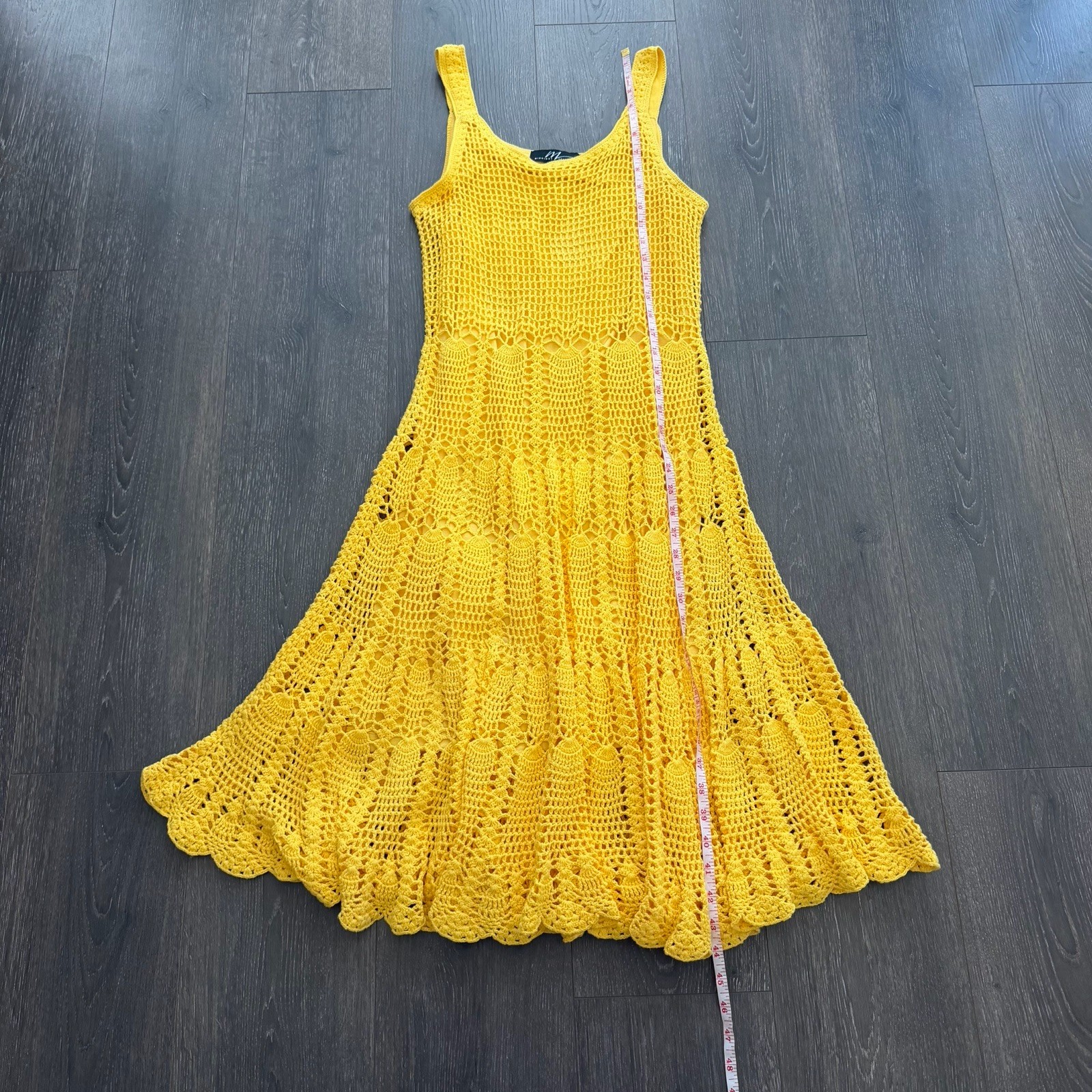 Vintage Y2K Yellow Midnight Velvet Boho Crochet Dress S Hippie Coquette Romantic