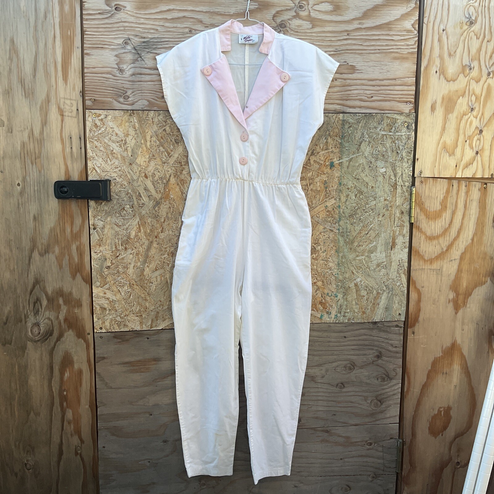 Vintage 1980’s Wild Dress Petite Jumpsuit Size 4 White Pink