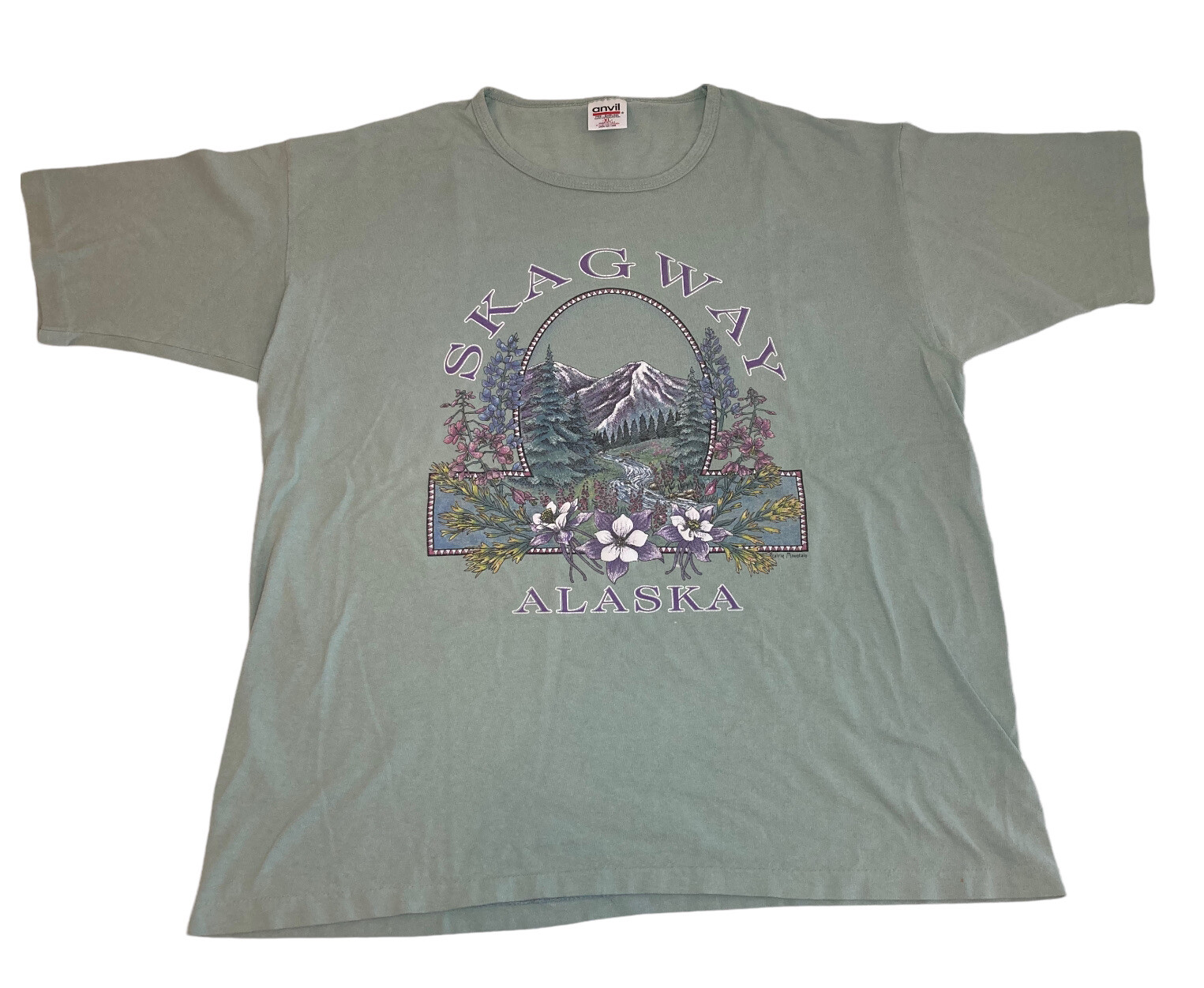 Vintage Single Stitch Skagway Alaska Prairie Mountain Floral Graphic T-shirt XL