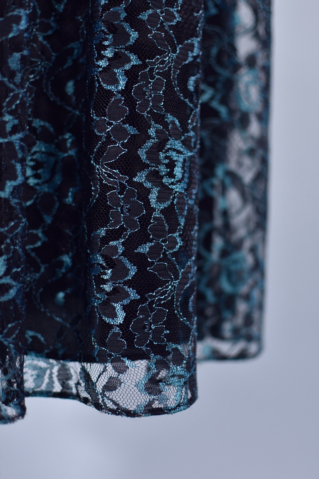 Oldstock Vintage Black and Blue Metallic Lace Sweetheart Gown