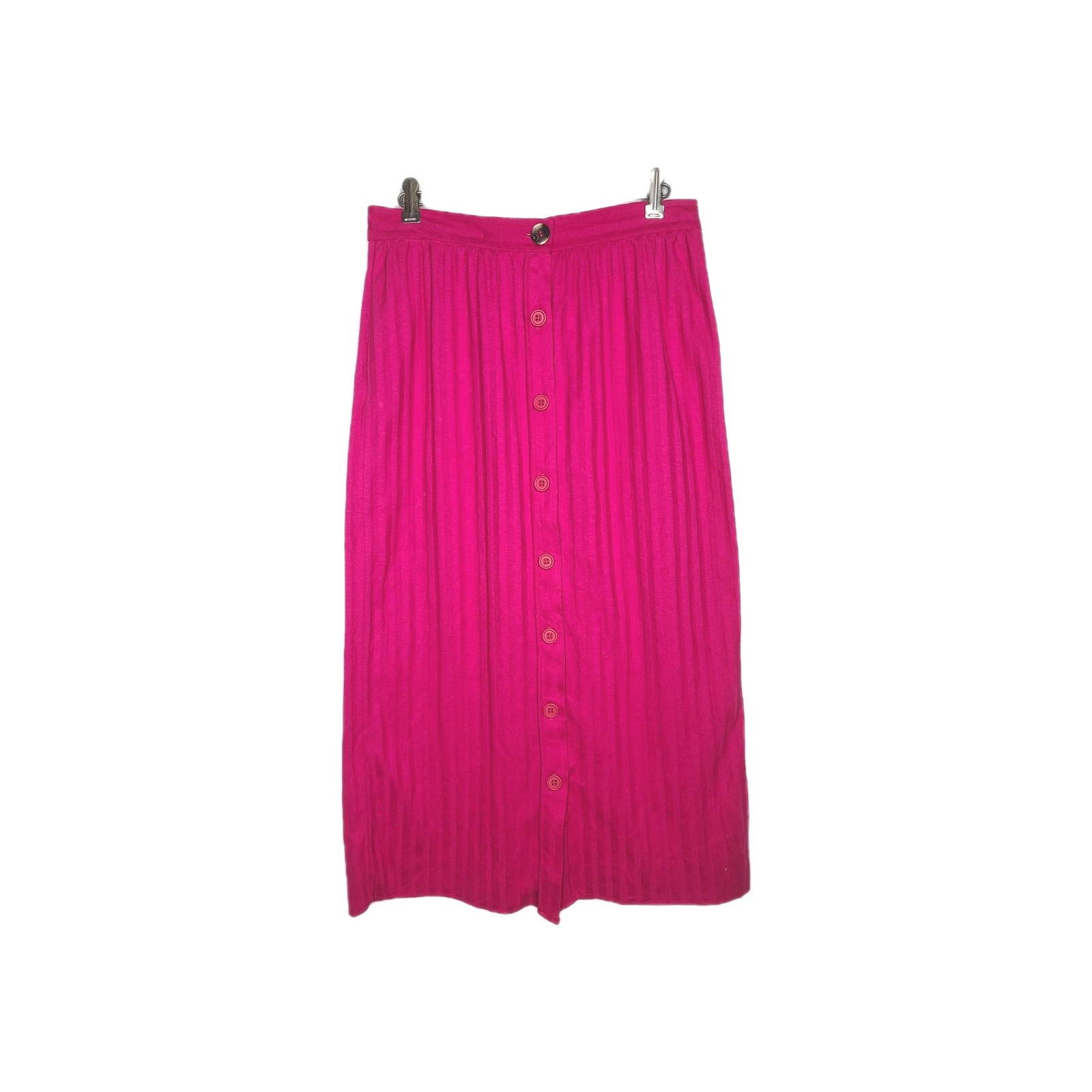 Vintage Halston III 3 Skirt Magenta Button Up Knit Stripe 50/50 Cotton Usa Made