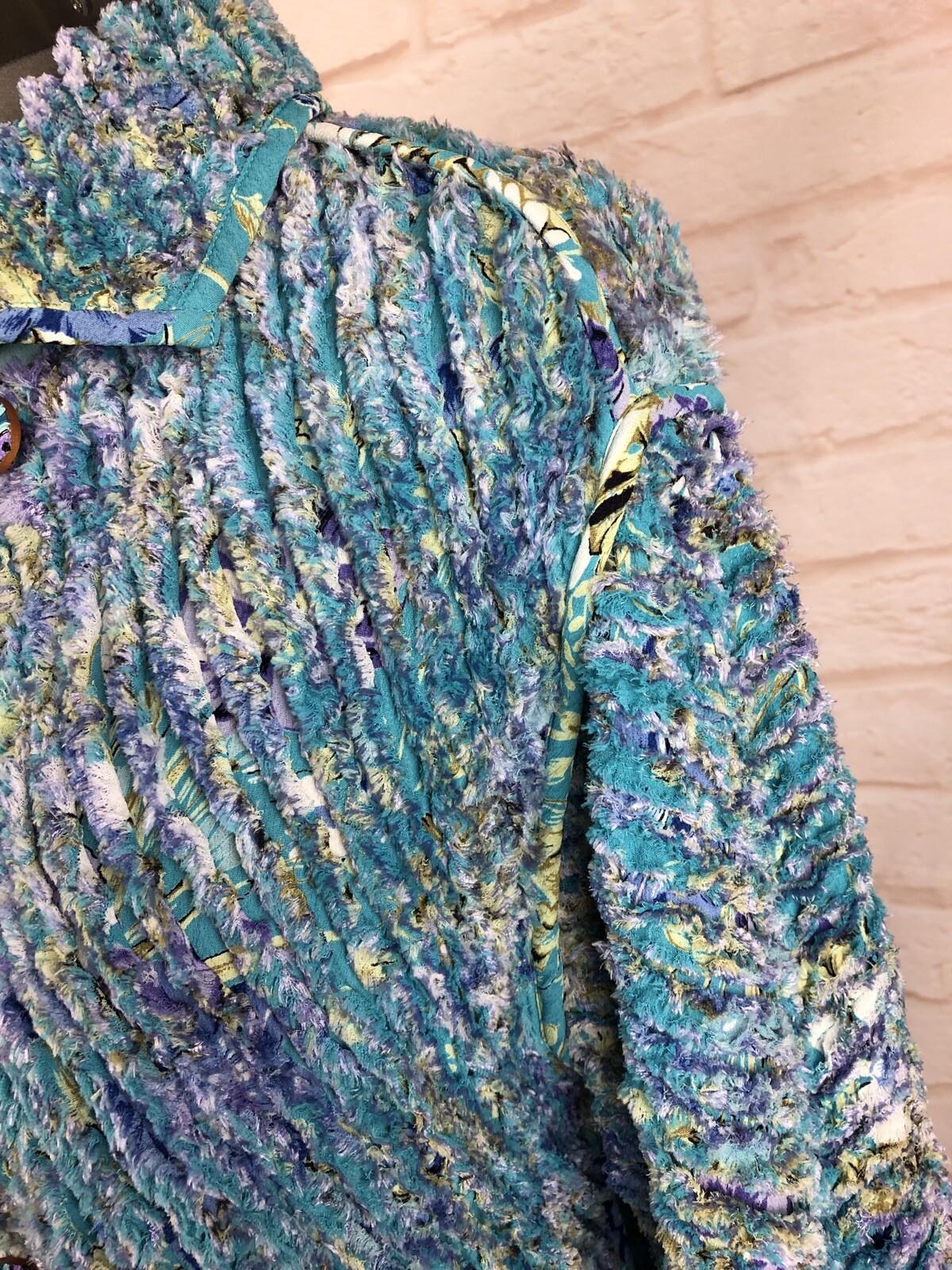 VTG Patchington Reversible Cardigan Sweater Medium Floral Teal Long Slv Sweater