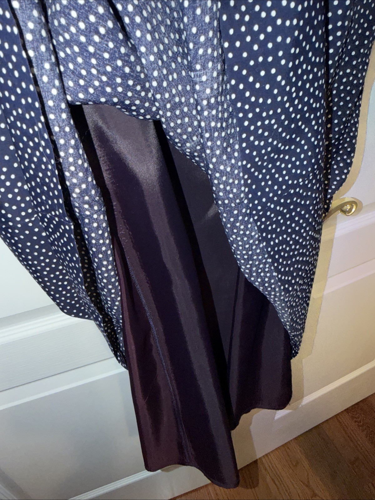 VTG Misty Lane Dress Navy Polka Dot Midi 8 Tie Back 90s Casual Lined Retro USA