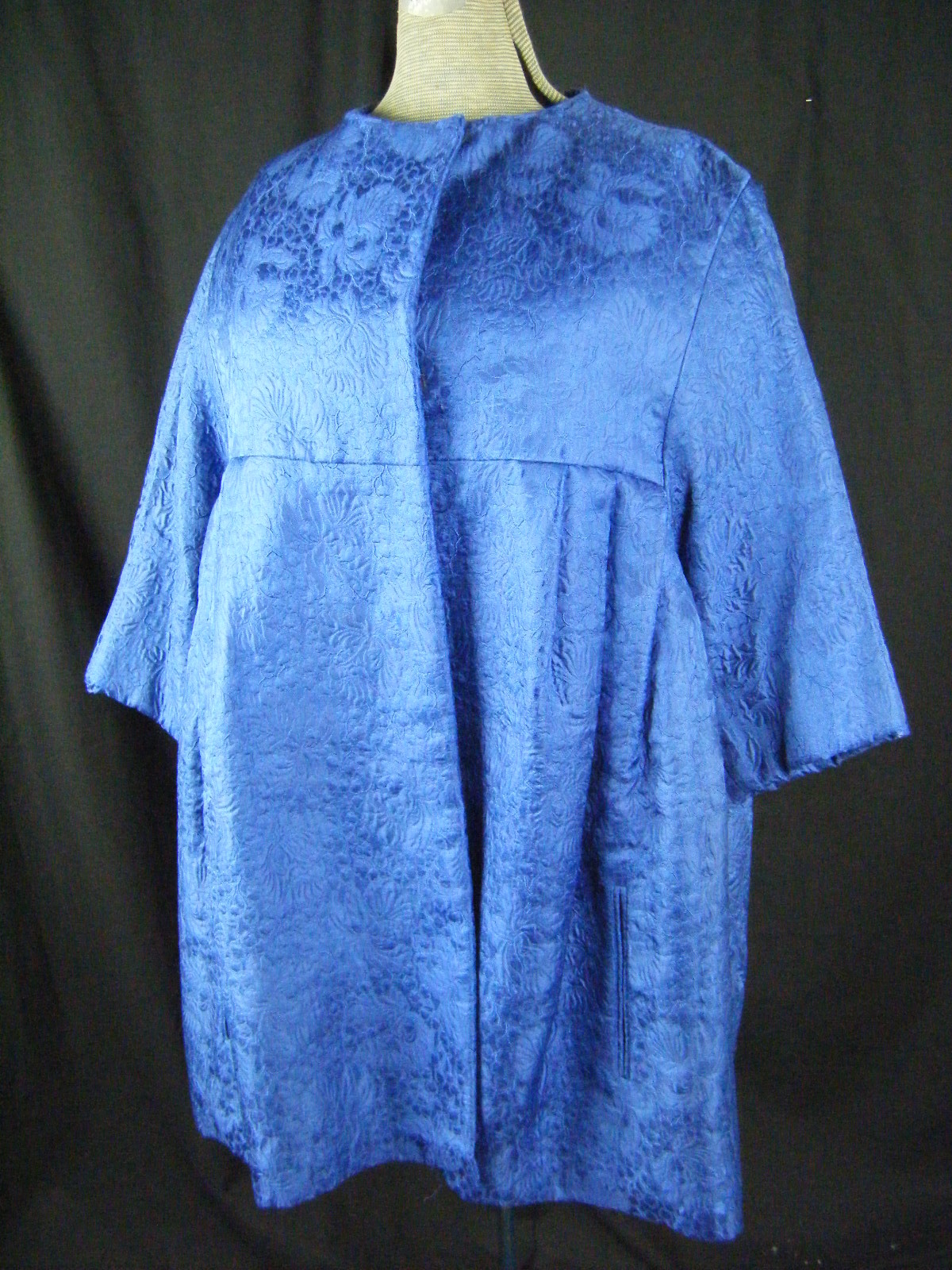 BEN ZUCKERMAN Vtg 50s Royal Blue Floral Brocade Swing Jacket-Bust 43/M-L