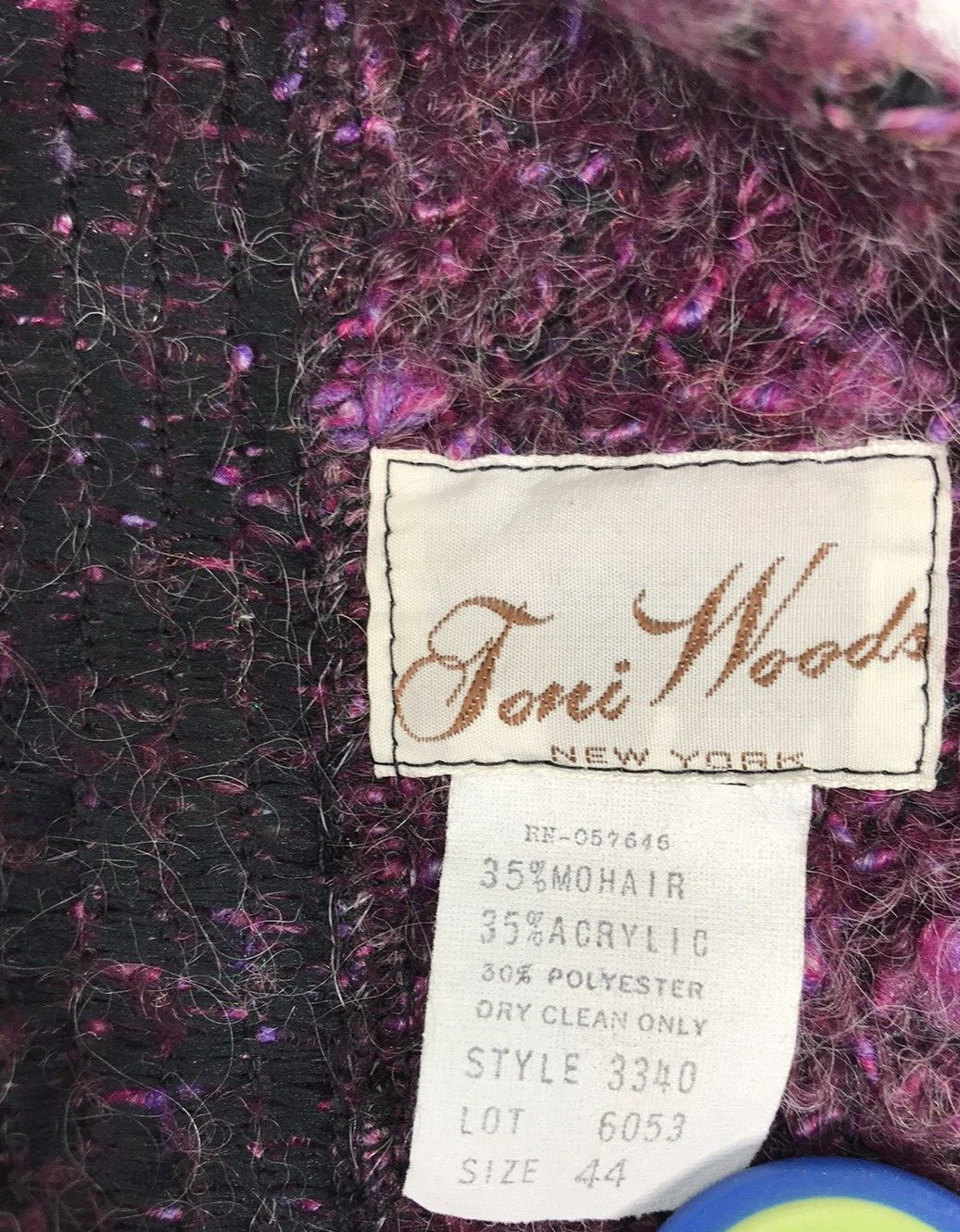 Vintage Sweater Purple Mohair Blend 60s Toni Woods New York USA 44 XL Nubby open