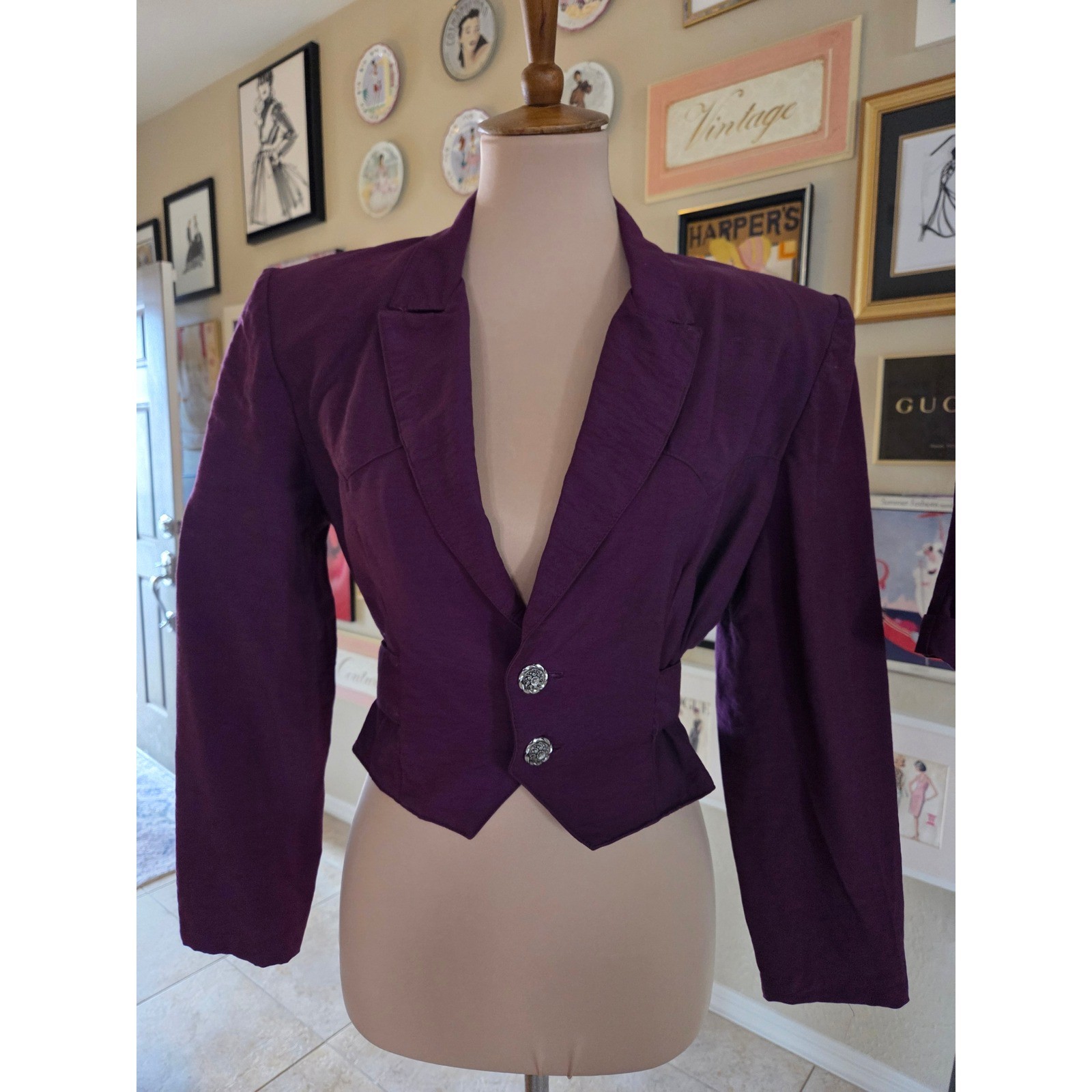Vintage BIA Born in America 80s Plum Purple Cropped Blazer and Shorts Suit Set