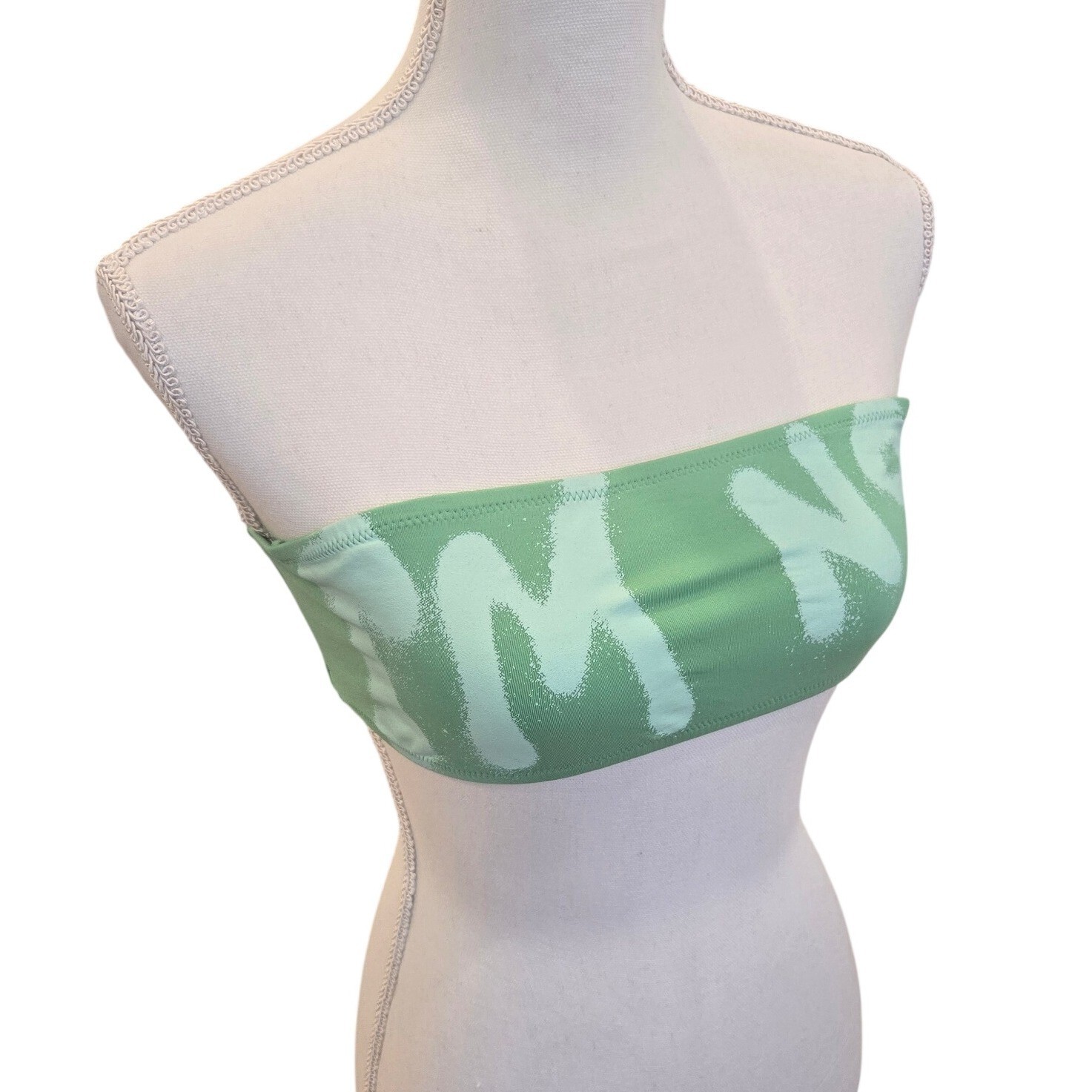 Y2K Vintage Juicy Couture Swim Top Bandeau Bikini Green Bow Graphic Print Large