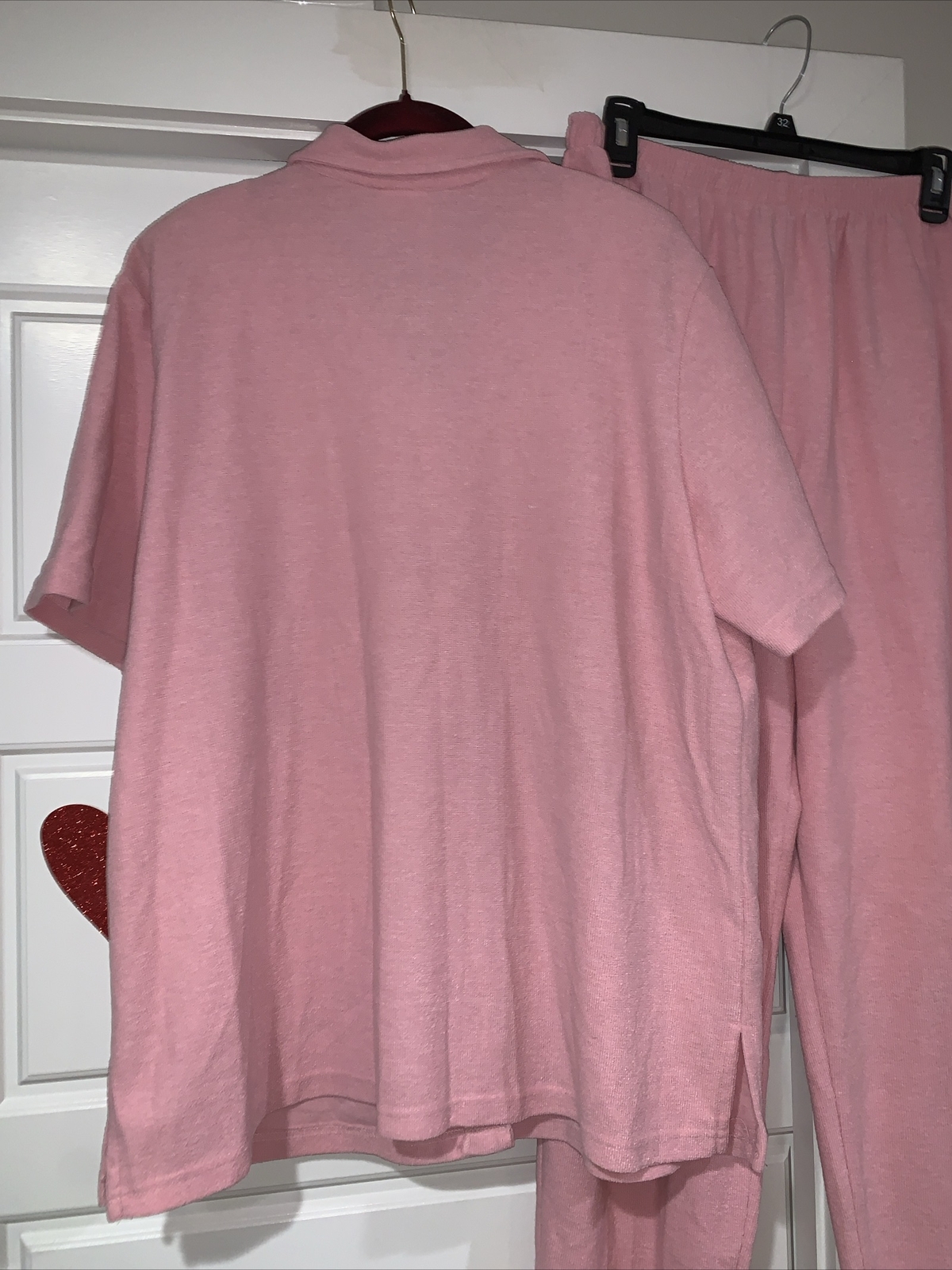 Vintage Links 2 Pc SET Pink Short Sleeve Button Down Top Seashell Pattern Pants
