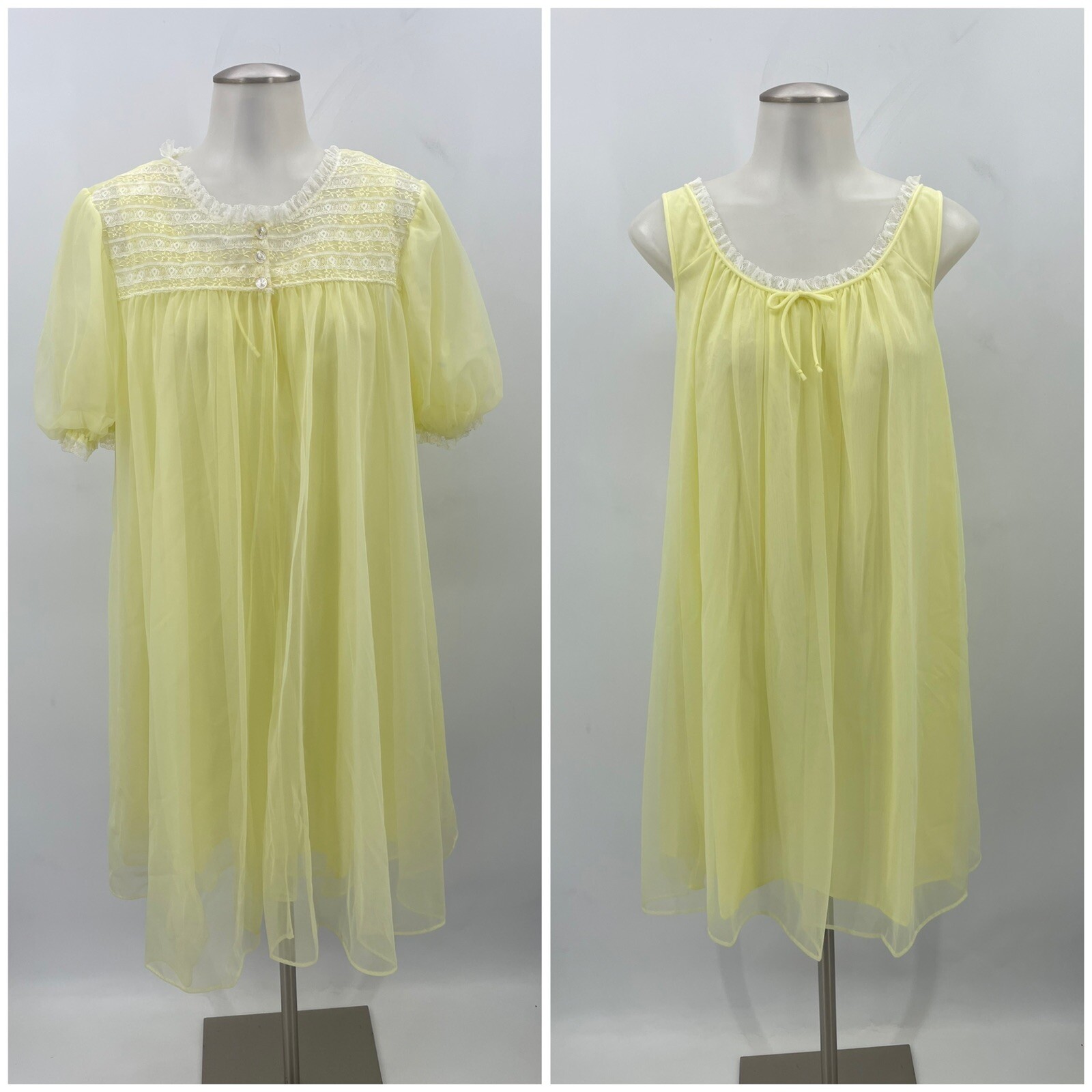 VTG Lisette Al Sterling Yellow Sheer Chiffon Nightgown and Robe Peignoir S