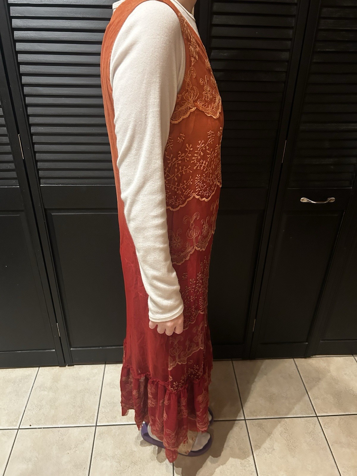 Vintage April Cornell Anastatia Dress Pink & Orange & Red Lace Perfect For Fall