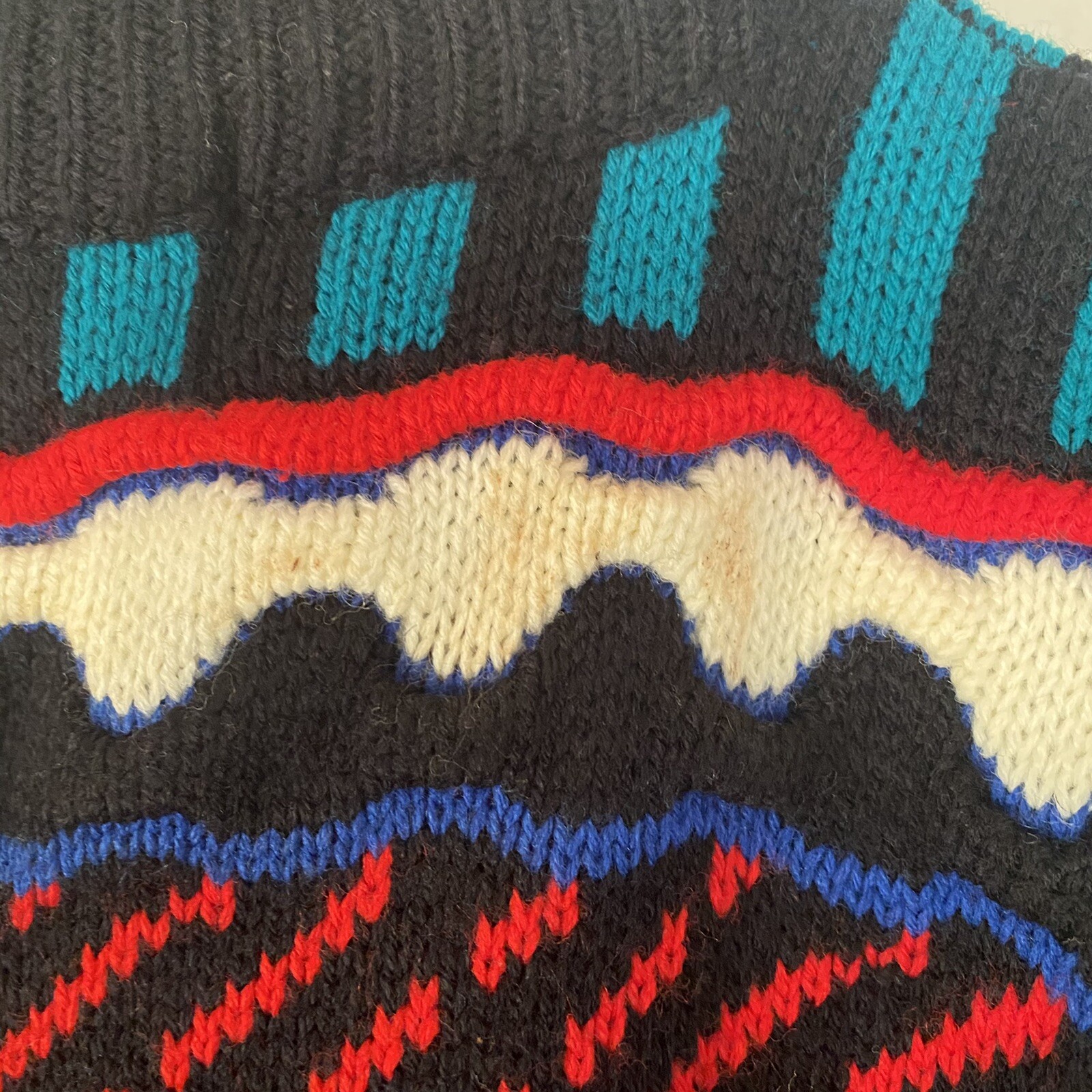 Vtg 80s 90s Bolt Sweater Colorful Chunky Knit Geometric Stripes Juniors Sz XS