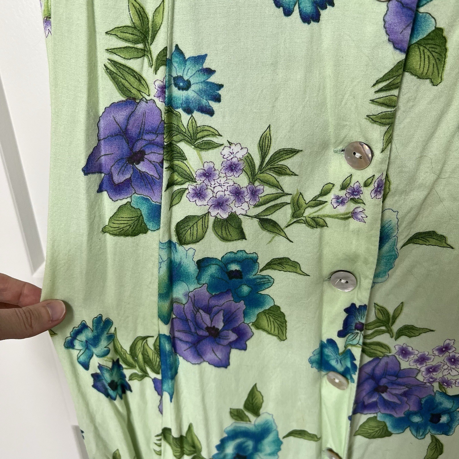 BFA Classics Vintage 90s Floral Tank Maxi Dress Pale Green Purple & Blue Flowers