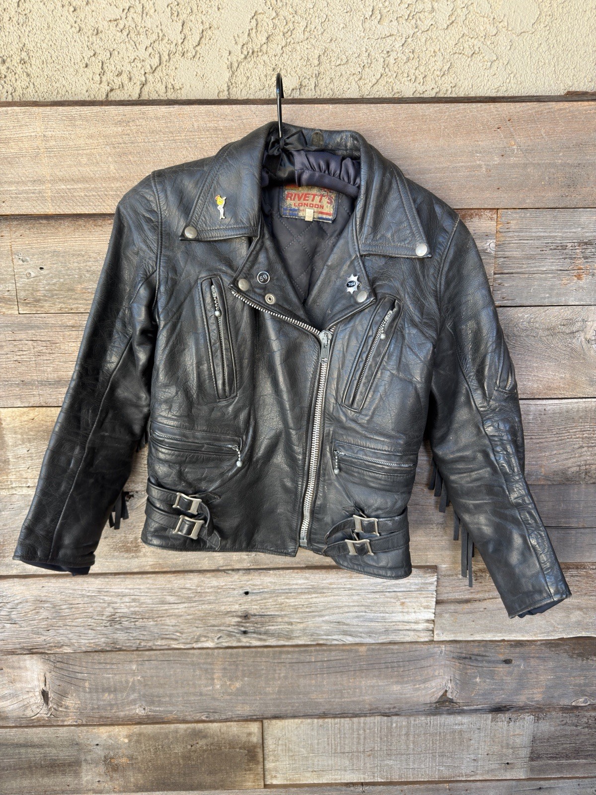Vintage Rivett’s London Fringed Leather Motorcycle Jacket | 59 Club & BSA Pins