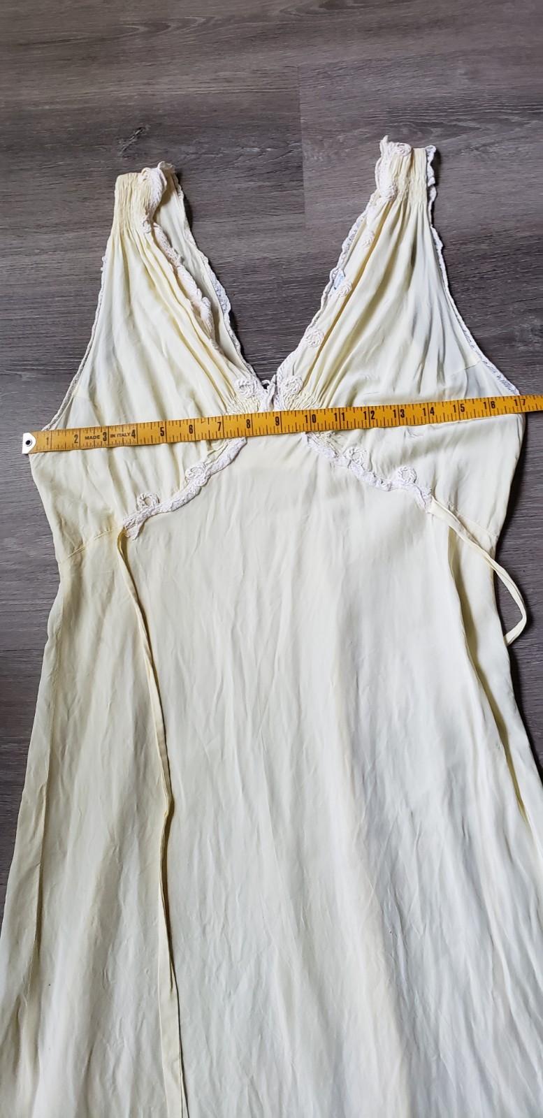 VTG 40s Ms Leonora Yellow Bias Cut Gown Sz XS/S? Art Deco STAINS DAMAGE READ