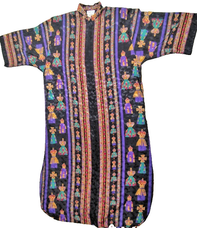 Rare Vintage 80s Ruth Norman CAFTAN MAXI DRESS Geometric Crown USA MADE L