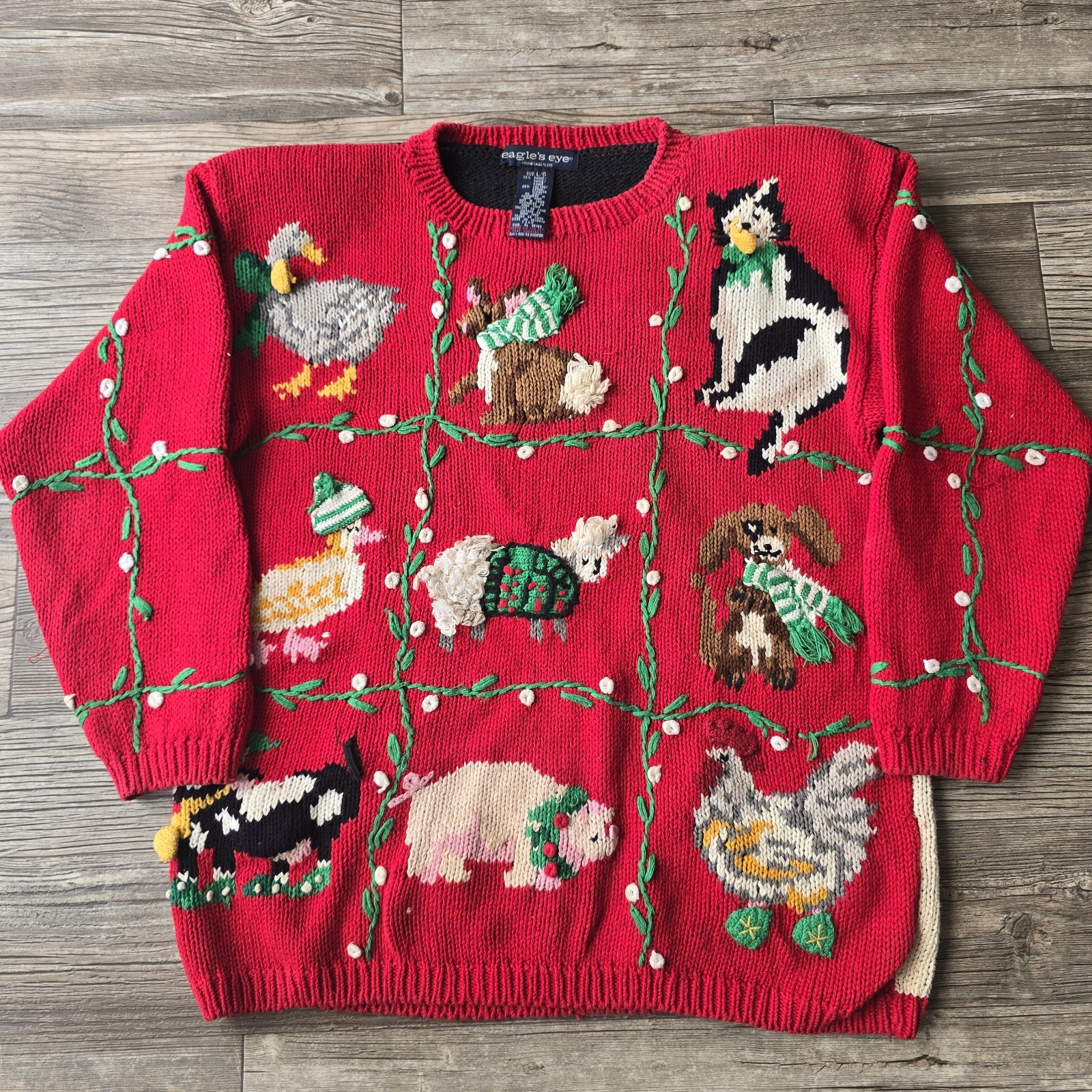 VTG Eagle’s Eye Women Farm Animals Ugly Christmas Sweater Size Large