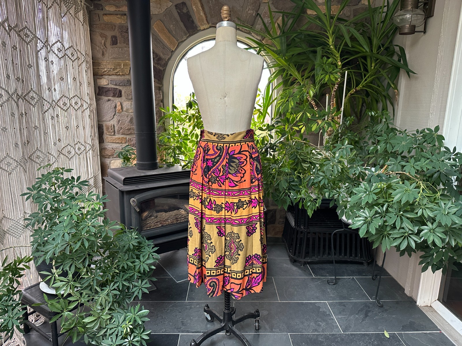Vintage 1980s Colorful Full Rayon Skirt Incognito