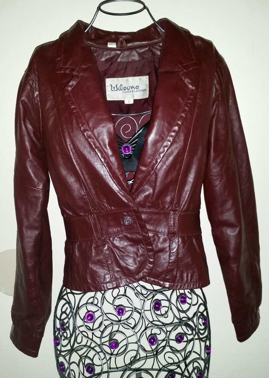 Vintage Wilsons Oxblood Fitted Cropped Leather Jacket Women’s S Maroon Lapel EUC