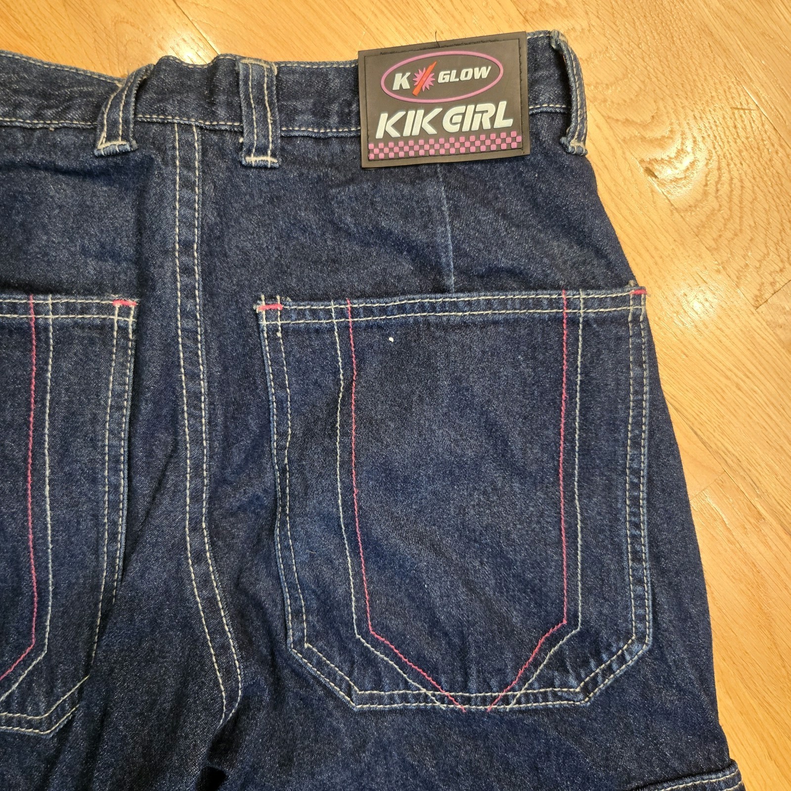 KIK GIRL Jeans Size 1 90s Y2K Rave Skater Grunge Cargo Wide Leg Vintage Denim