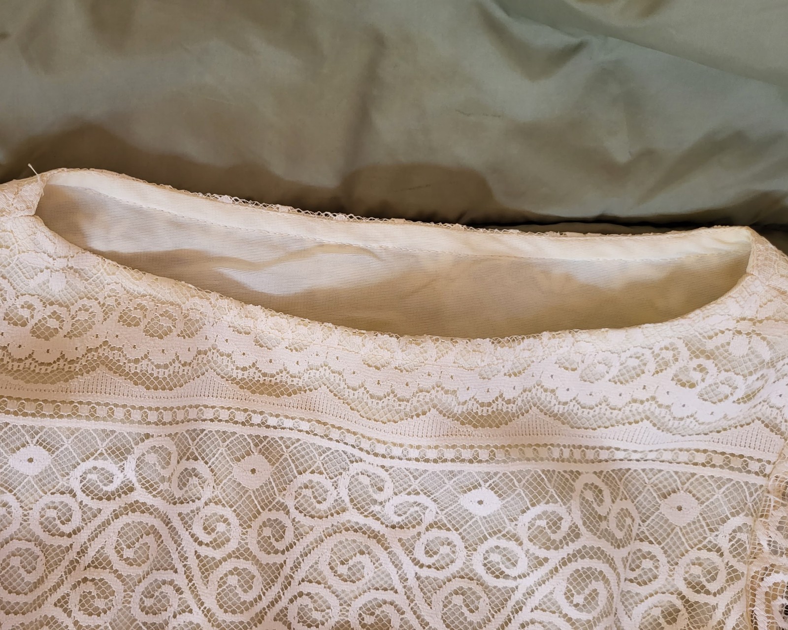 Vtg 70s 80s Lace Boho Wedding Dress Long Sleeve ILGWU Union Made 1920s Revival M