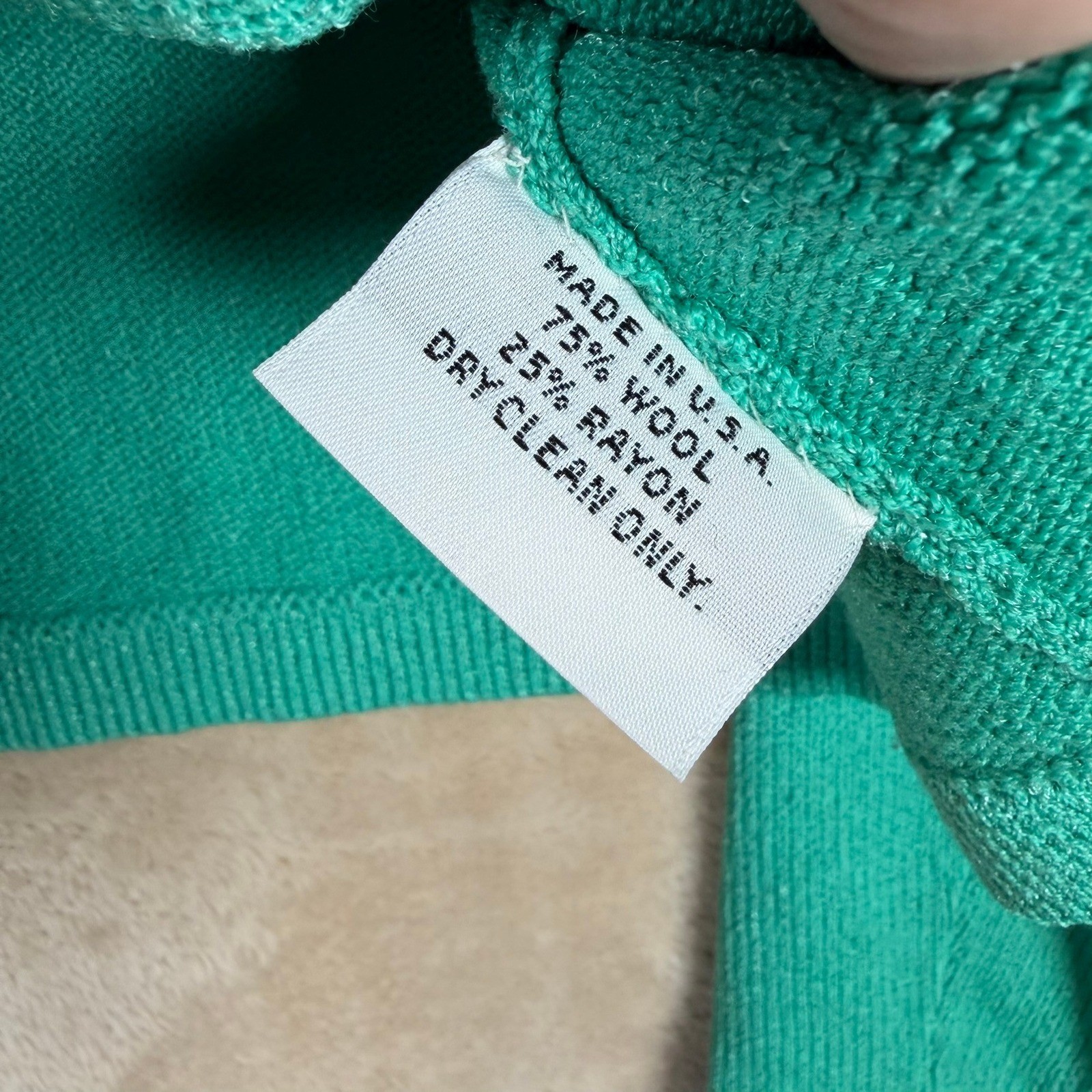 J.S.S. Vintage Teal Green Wool Blend Knit Cardigan Jacket Black Gold Trim Small
