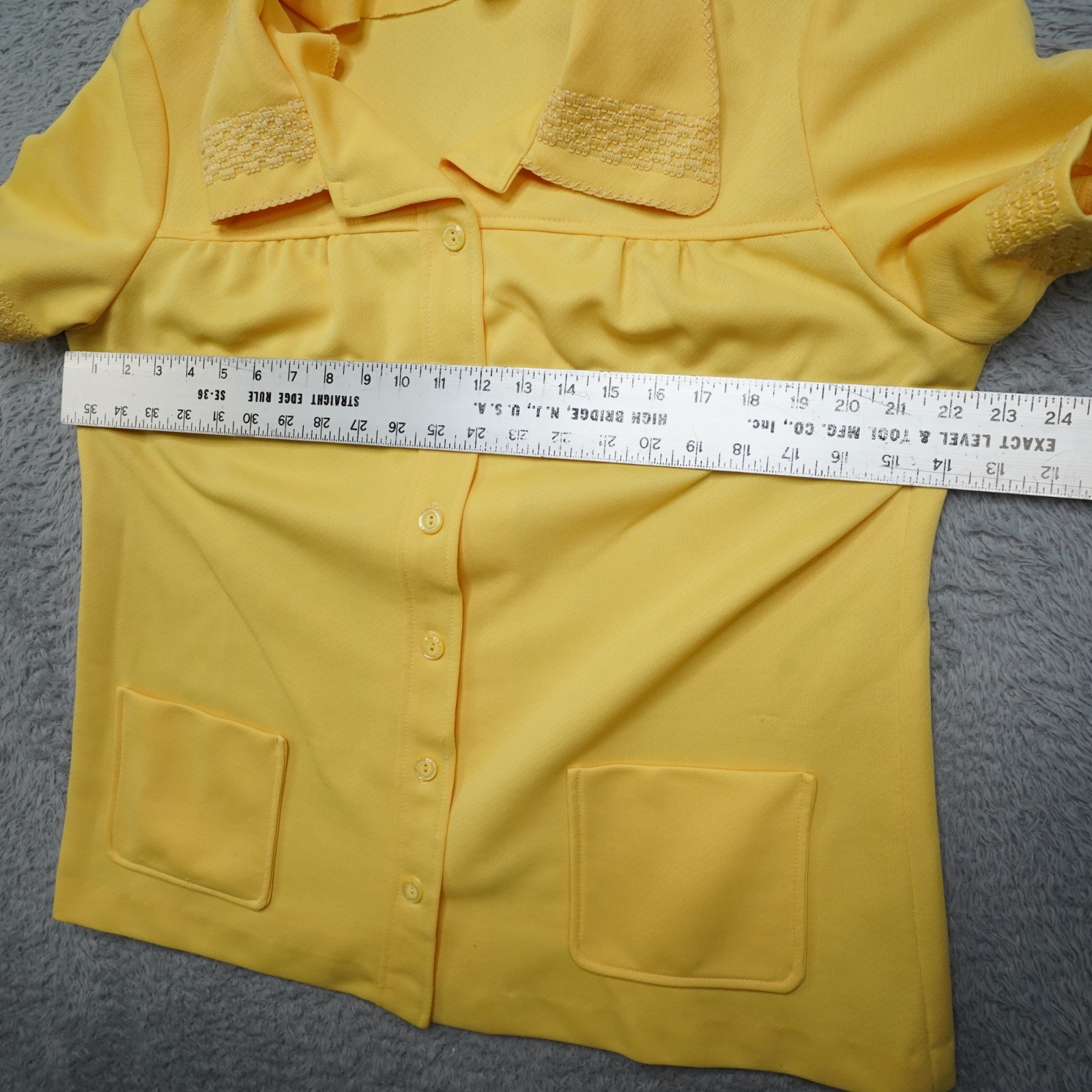 Vintage 60s Blouse Womens L Yellow Button Shirt Short Sleeve Marty Gutmacher