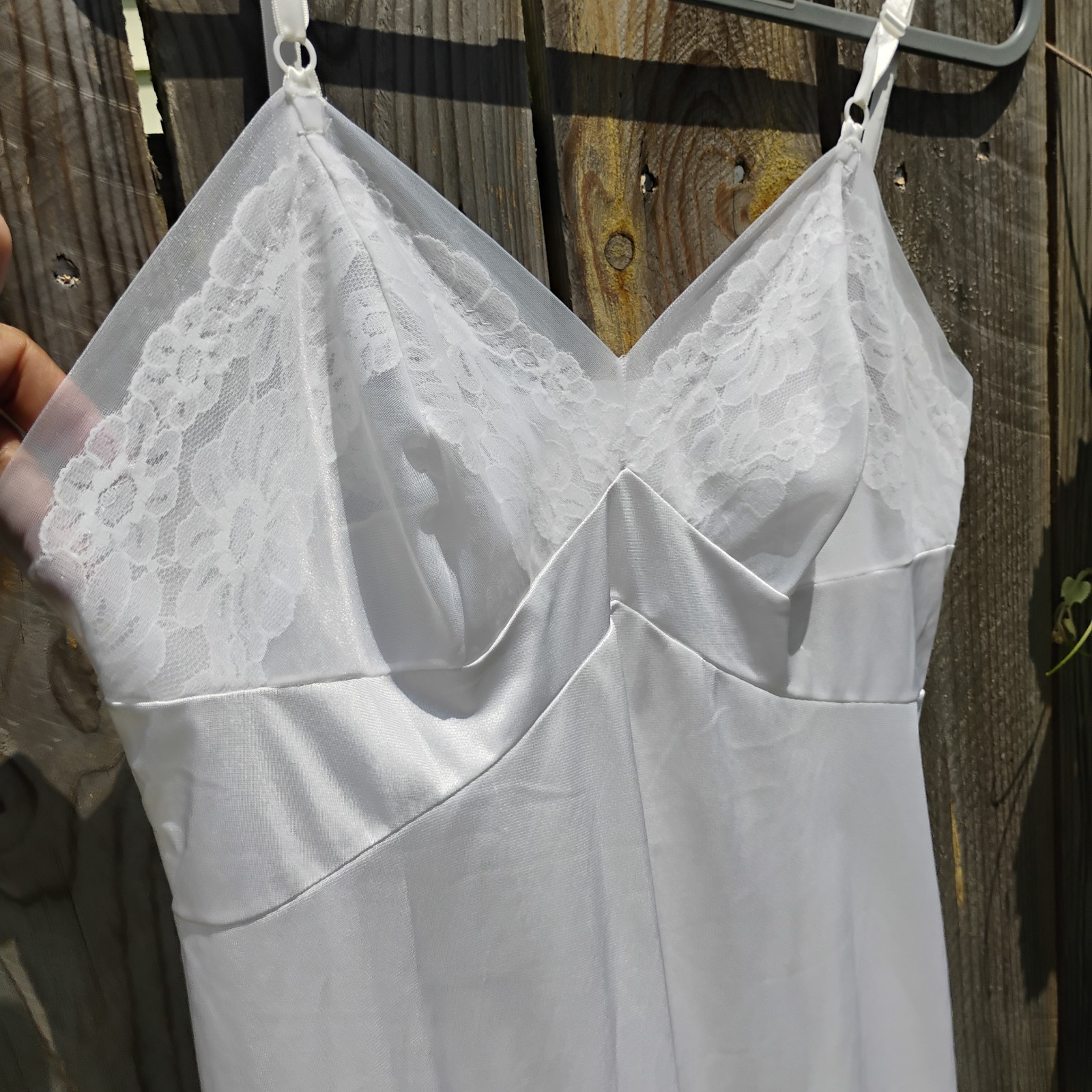 Vintage Sears Sheer White Lace Full Slip Dress Size 38 Medium Midi Length USA