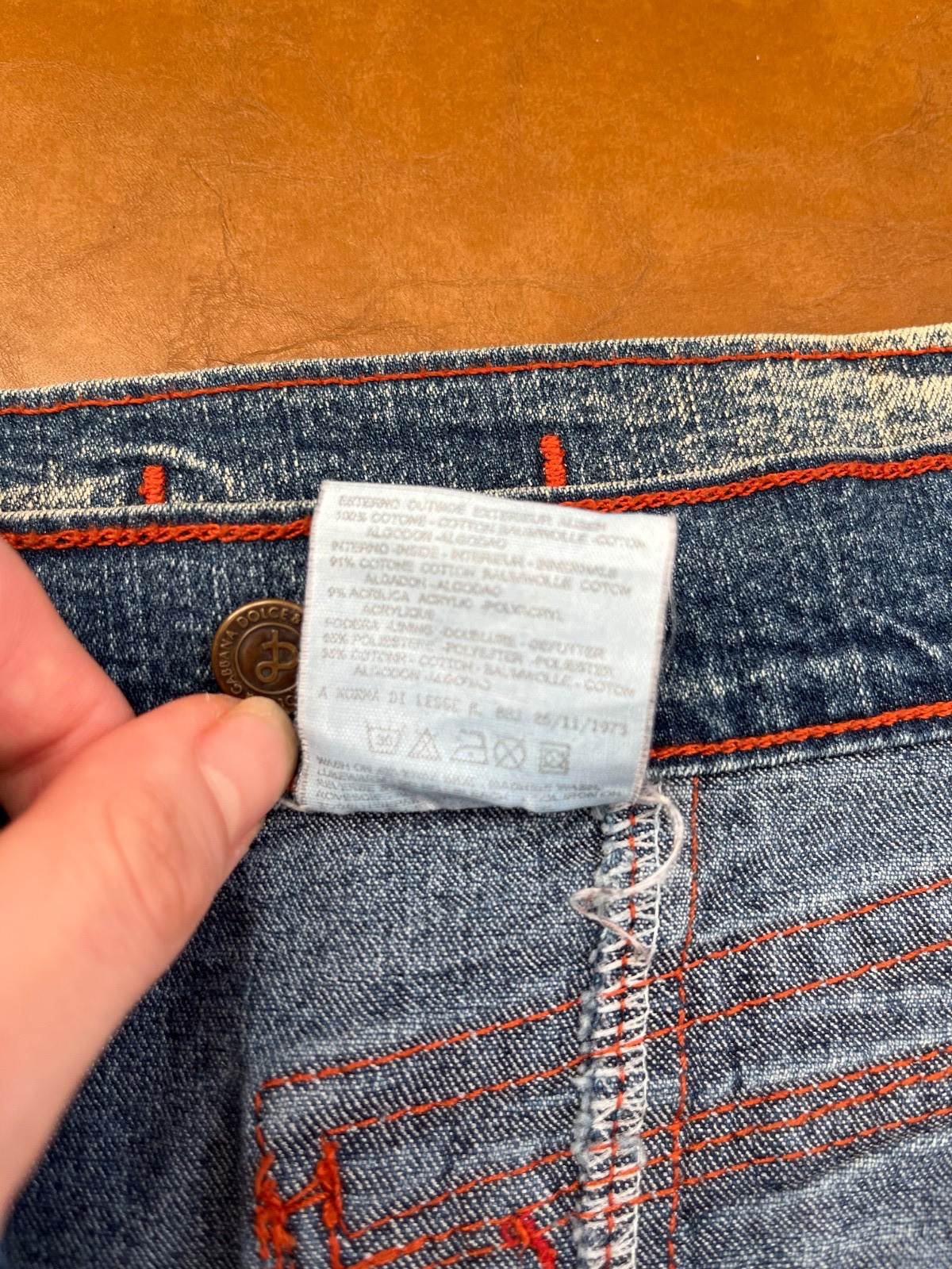Vintage D&G Dolce & Gabbana Denim Mini Skirt Y2K Orange Stitch Made in Italy 30