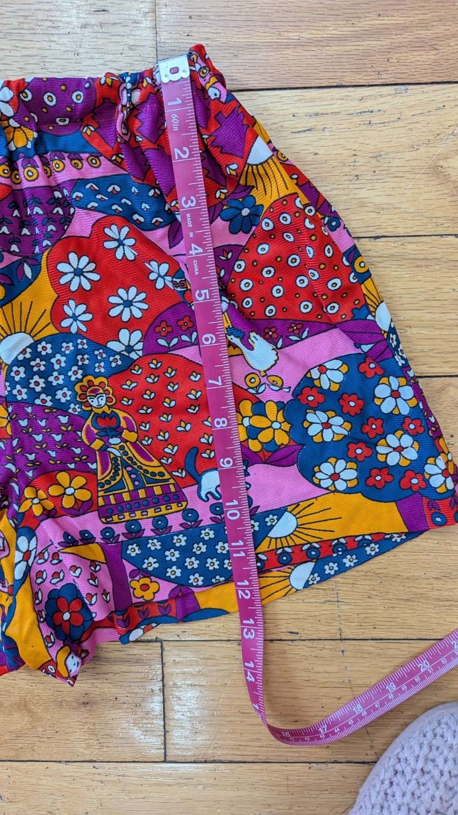 Vintage Psychedelic Floral Patchwork Shorts Elastic Waist Boho Retro 70s