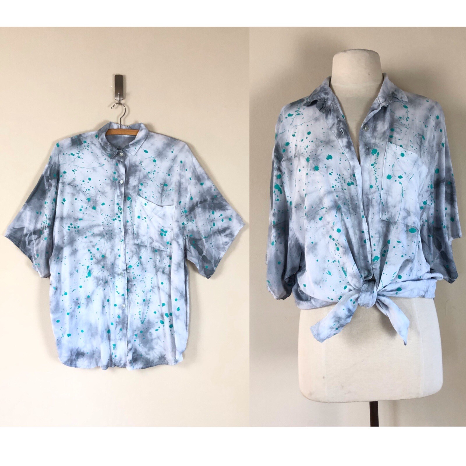 Vtg 90s Abstract Print Tie Dye Colorful Paint Splatter Art to Wear Size L Grunge