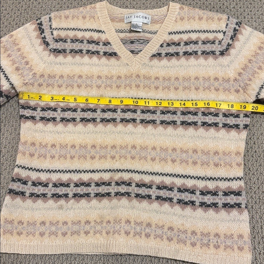 Y2K 90s Nordic Style 100% Wool Striped V-Neck Long Sleeve Sweater Jay Jacobs