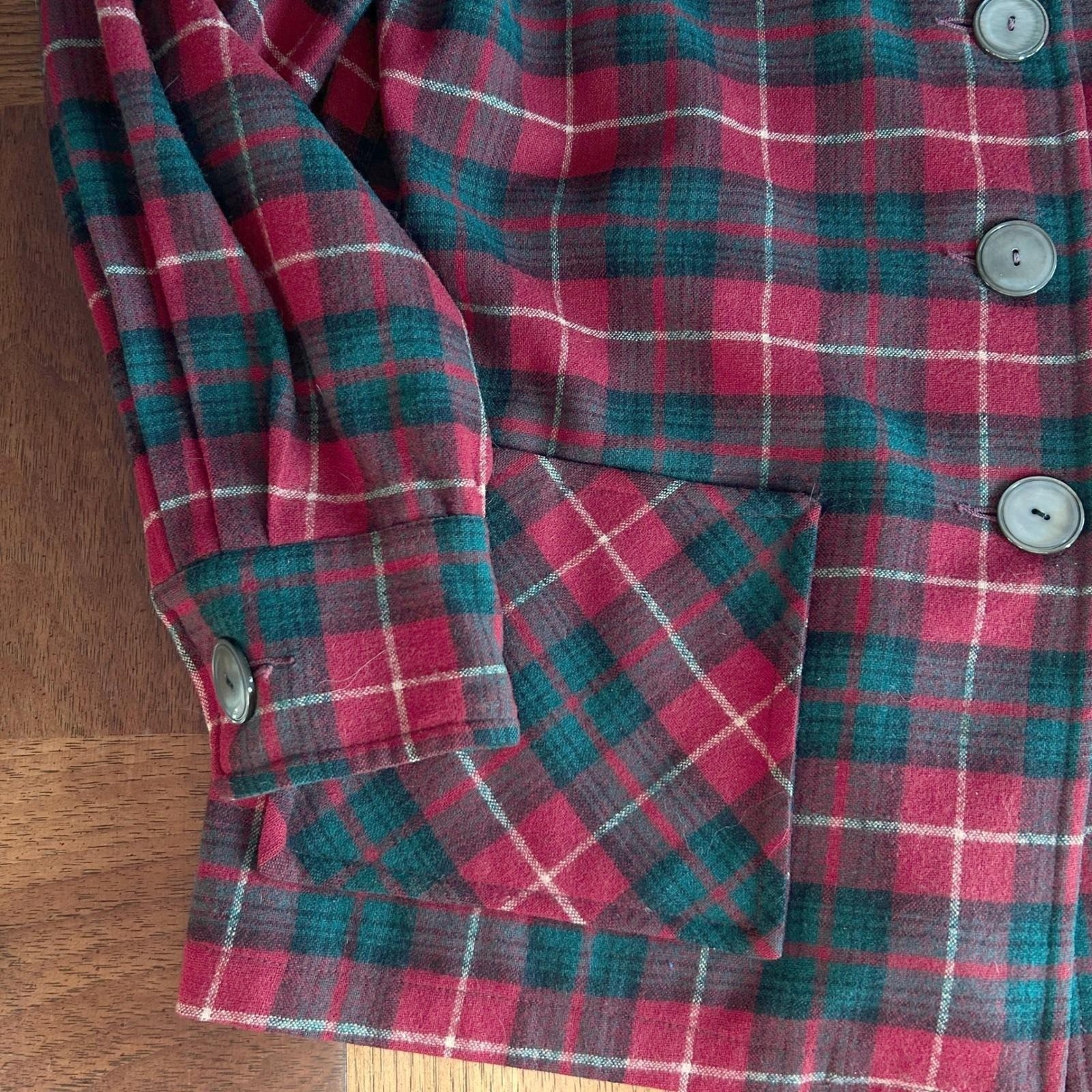 Pendleton 49er Jacket Womens M Red Green Plaid Wool 1950s Vintage Mid-Century