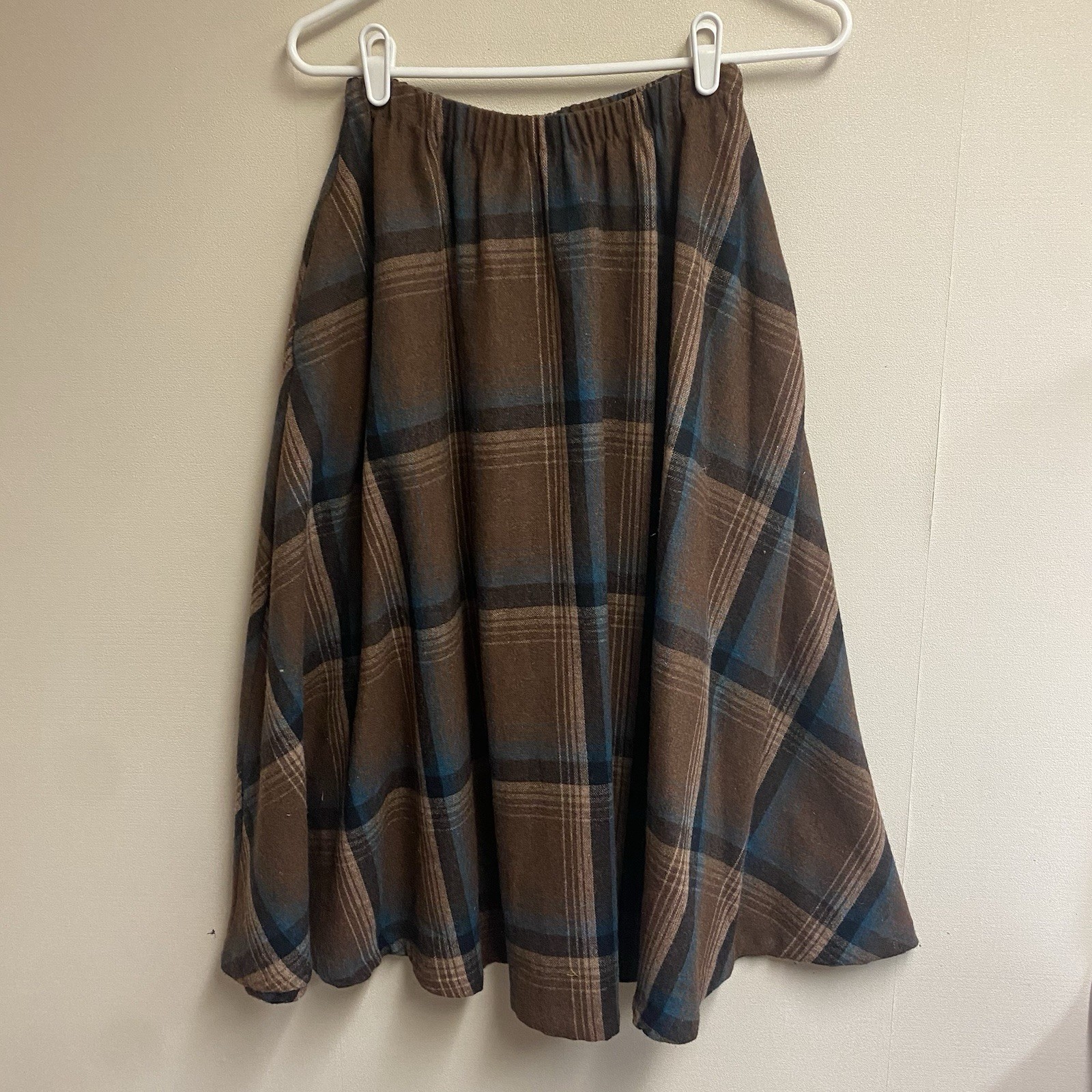 Vintage Half Circle Skirt Brown & Blue Plaid Flair W/ Pocket A Paquette