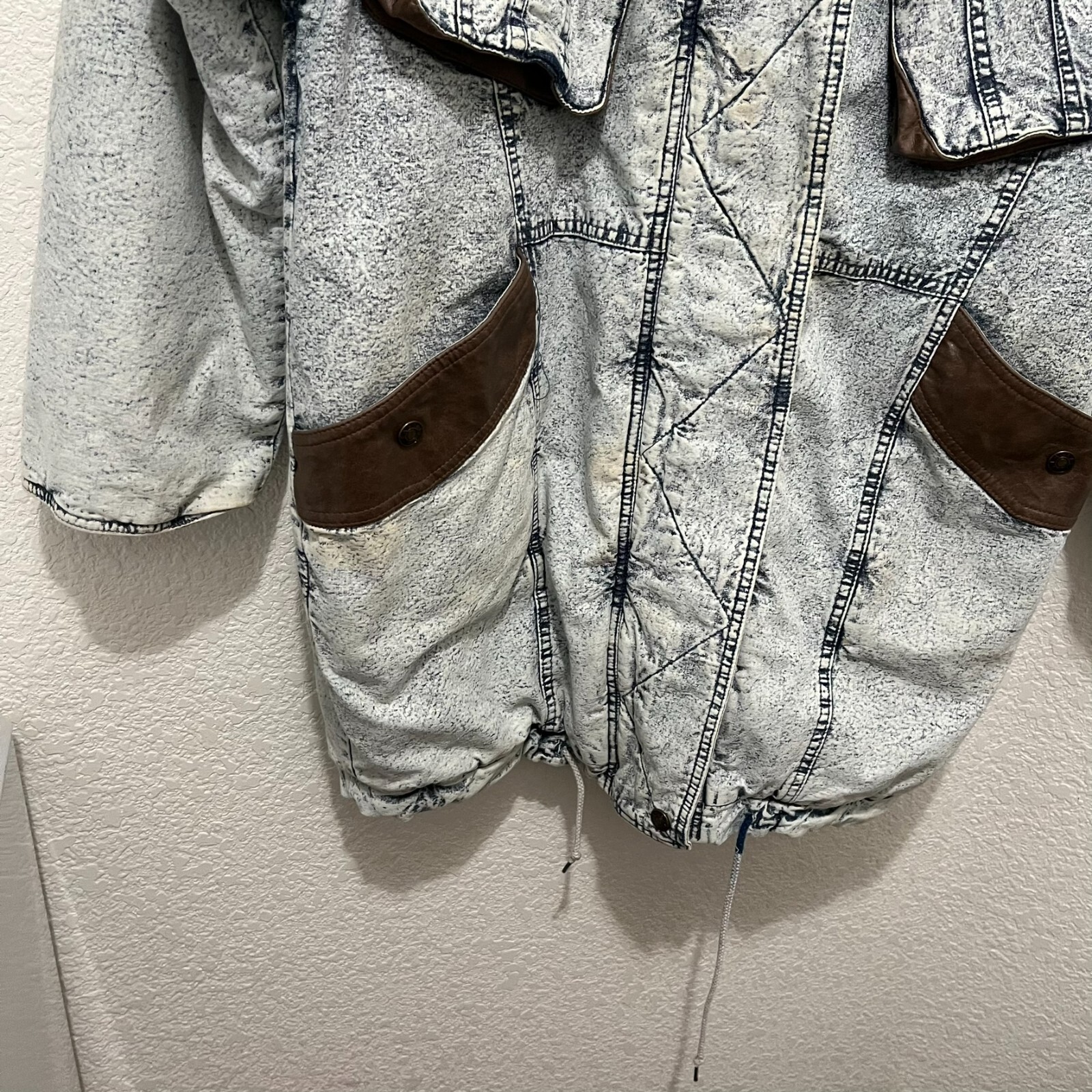 Vintage 80’s East West Acid Stone Wash Denim Coat Blue Jean Jacket Womens Sz XL