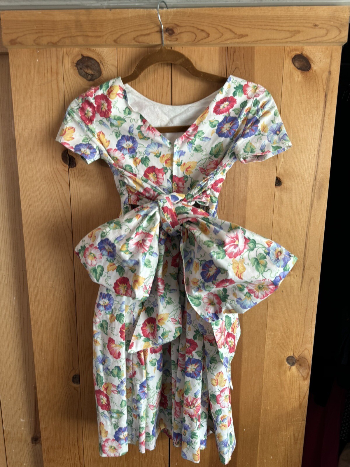 1990s VTG Morning Glory EASTER PRARIE Dress Girls Sz S 7-8? Huge Bow 28/23