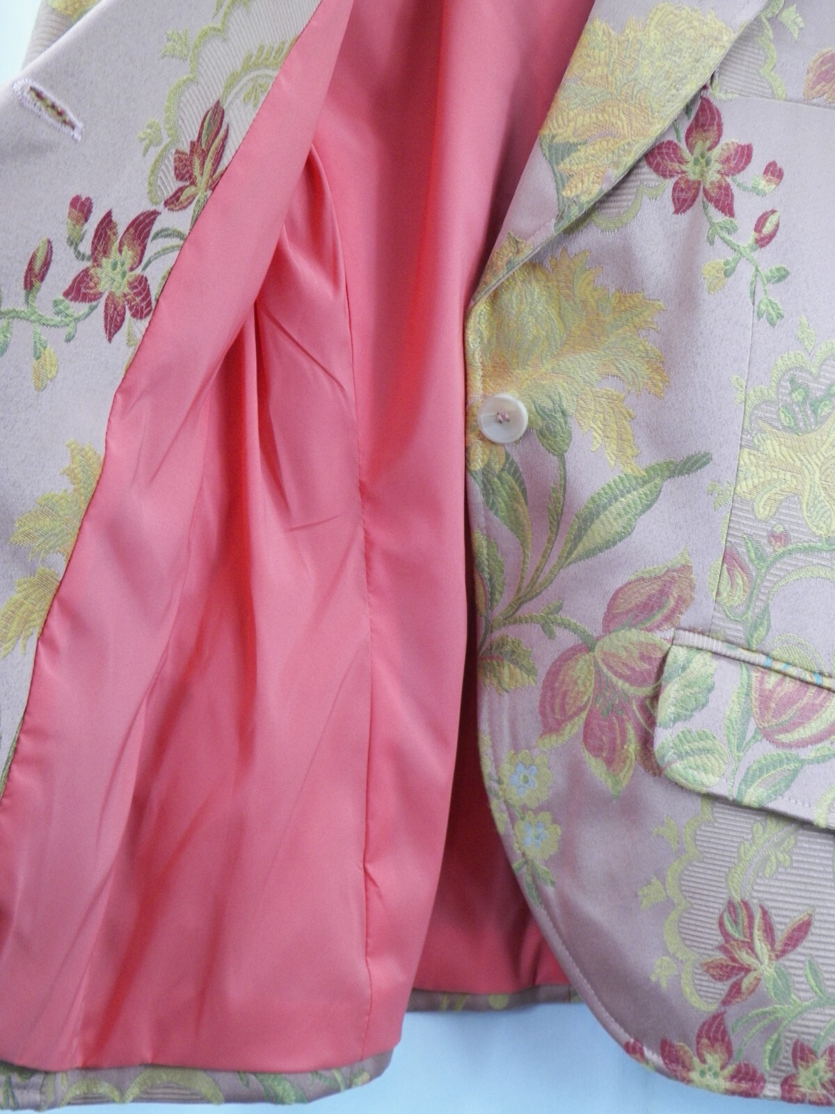 Vintage 1990’S Harve Benard Pink Tan Peach Floral Print Wool Blazer SZ 8