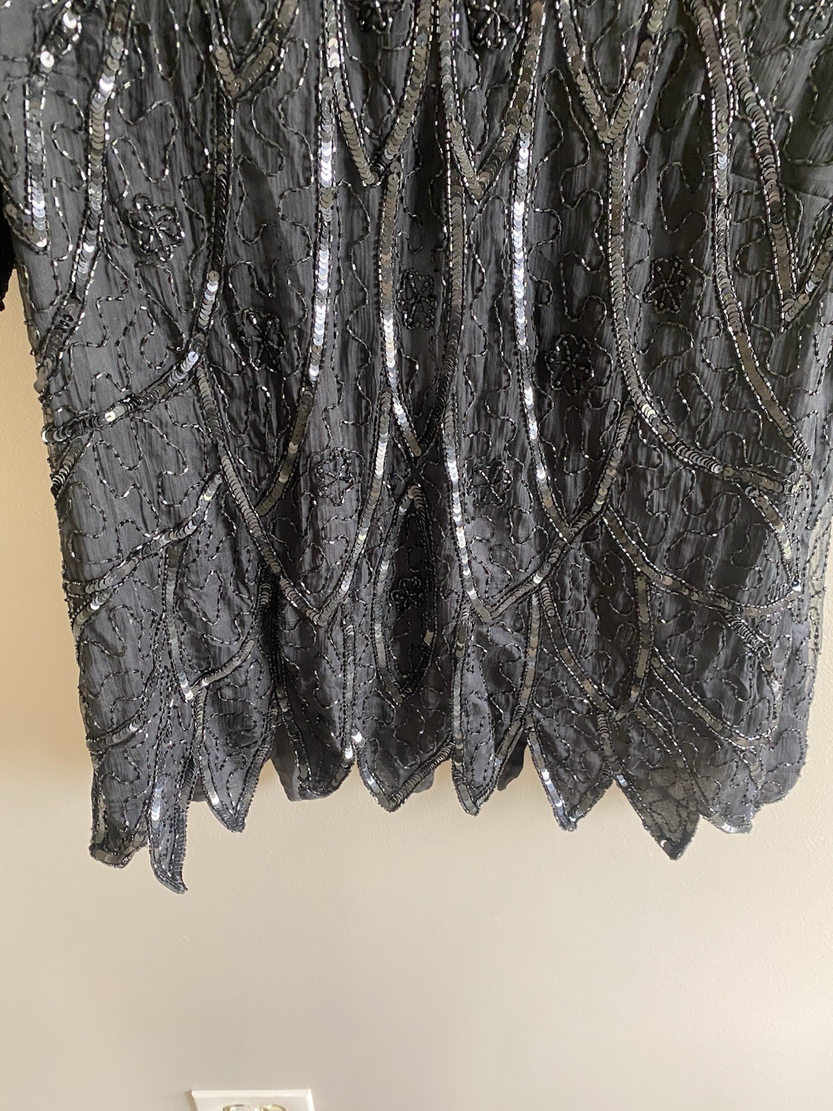 Vintage Patra Stenay Silk Sequin Blouse 2X Black Formal Sequin Mob Glam Top Goth