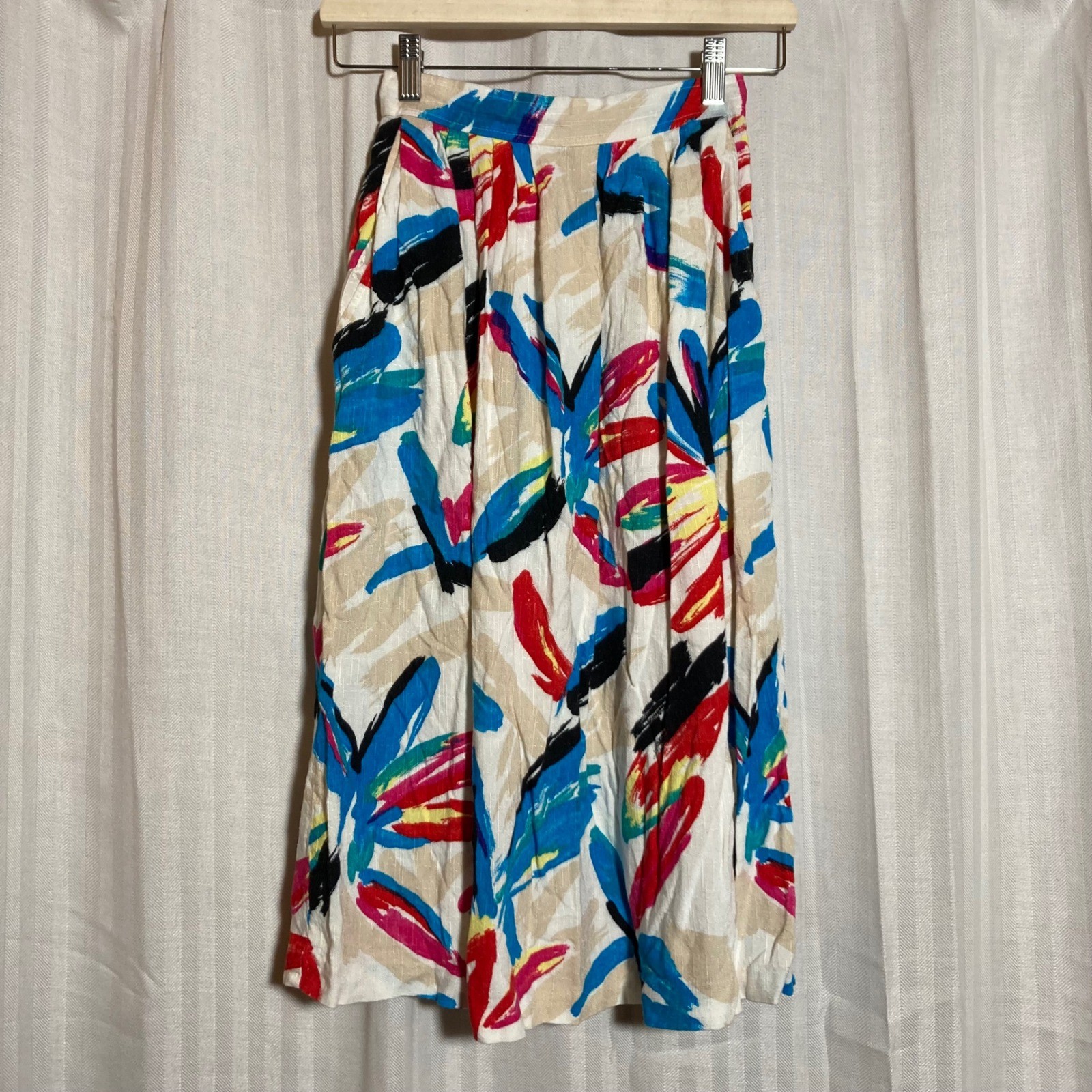 Vintage Claude Abstract Brushstroke Midi Skirt Womens 1/2-P ILGWU Made in USA